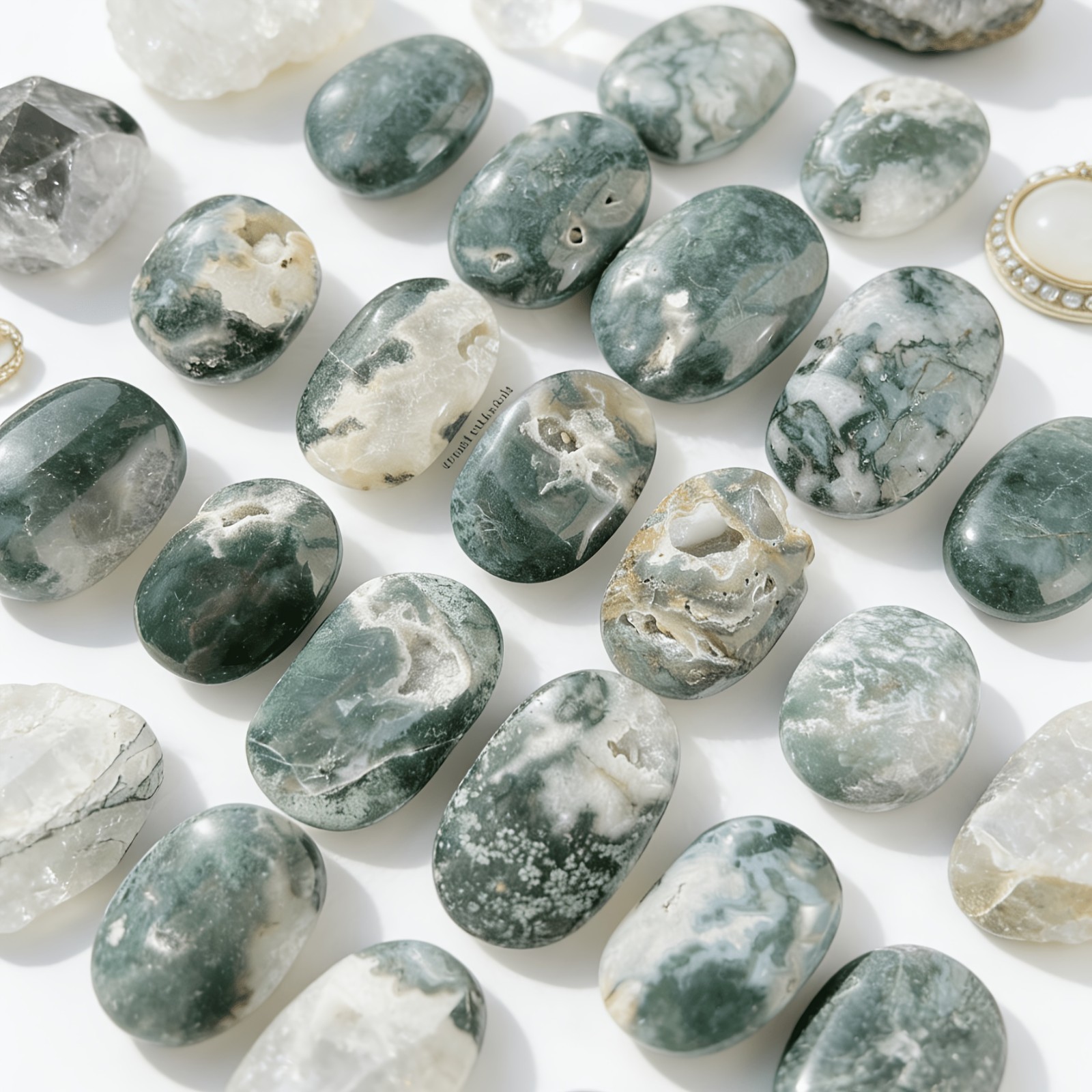 0.2LB Wholesale Natural Moss Agate Crystal Palm Stone Druzy Geode Home Collect