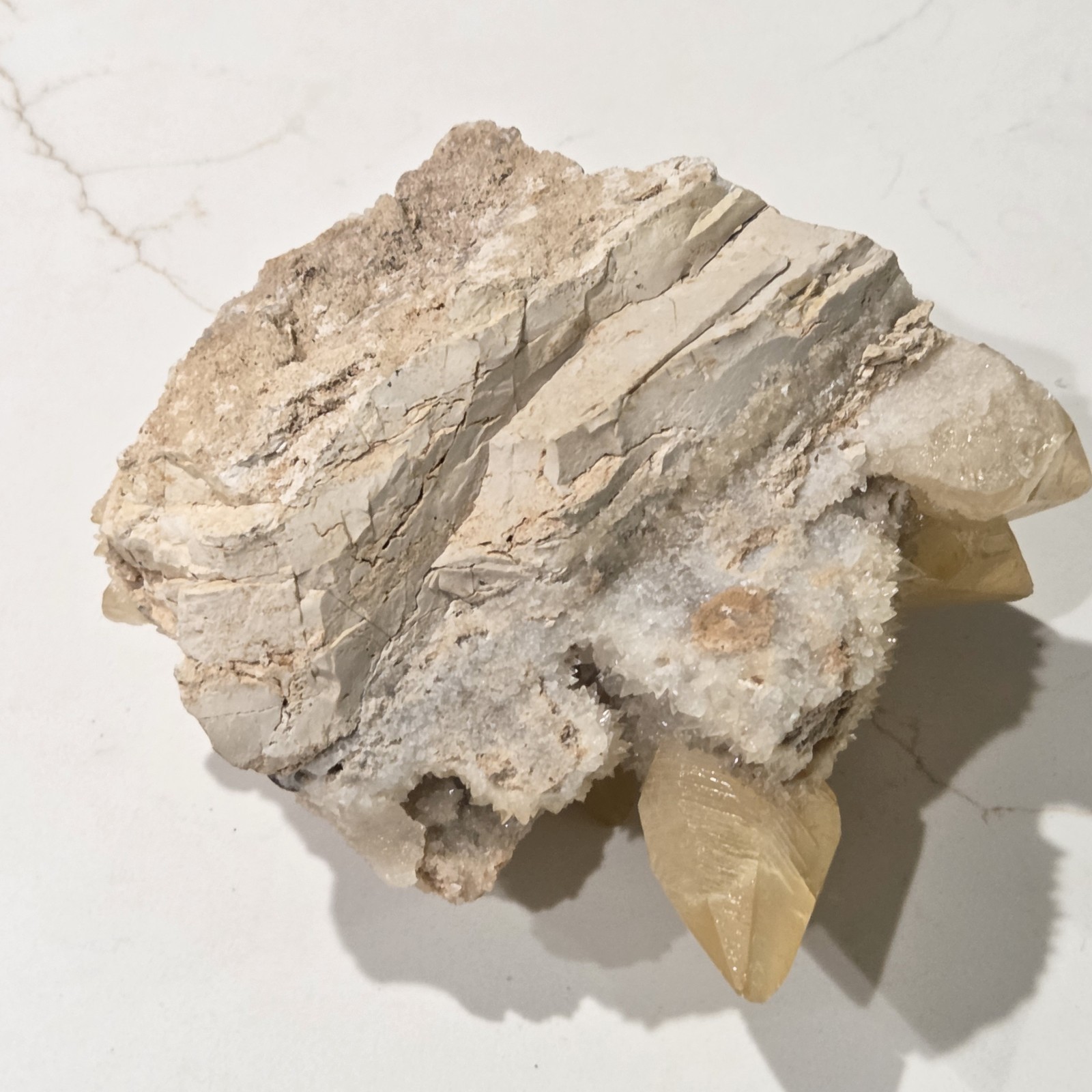 CALCITE ON BARITE NALLY GIBSON QUARRY, 6 IN & 978G. PRE-OWNED