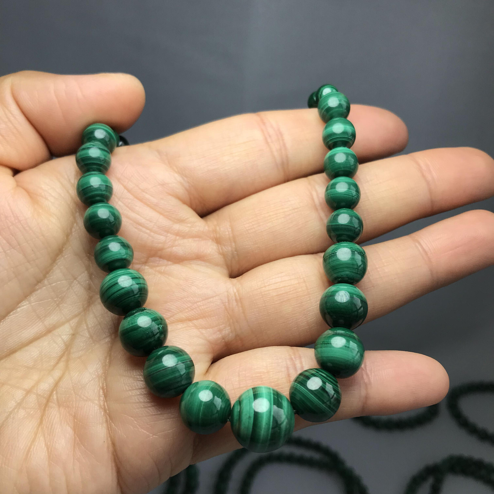 6mm-12mm Natural malachite gemstone Crystal chain beads necklace 54g-55g A5266