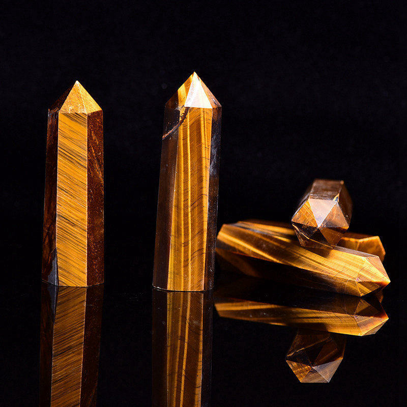 70-80mm Natural Tiger’s Eye Quartz Crystal Energy Wand Obelisk Pillar Tower US