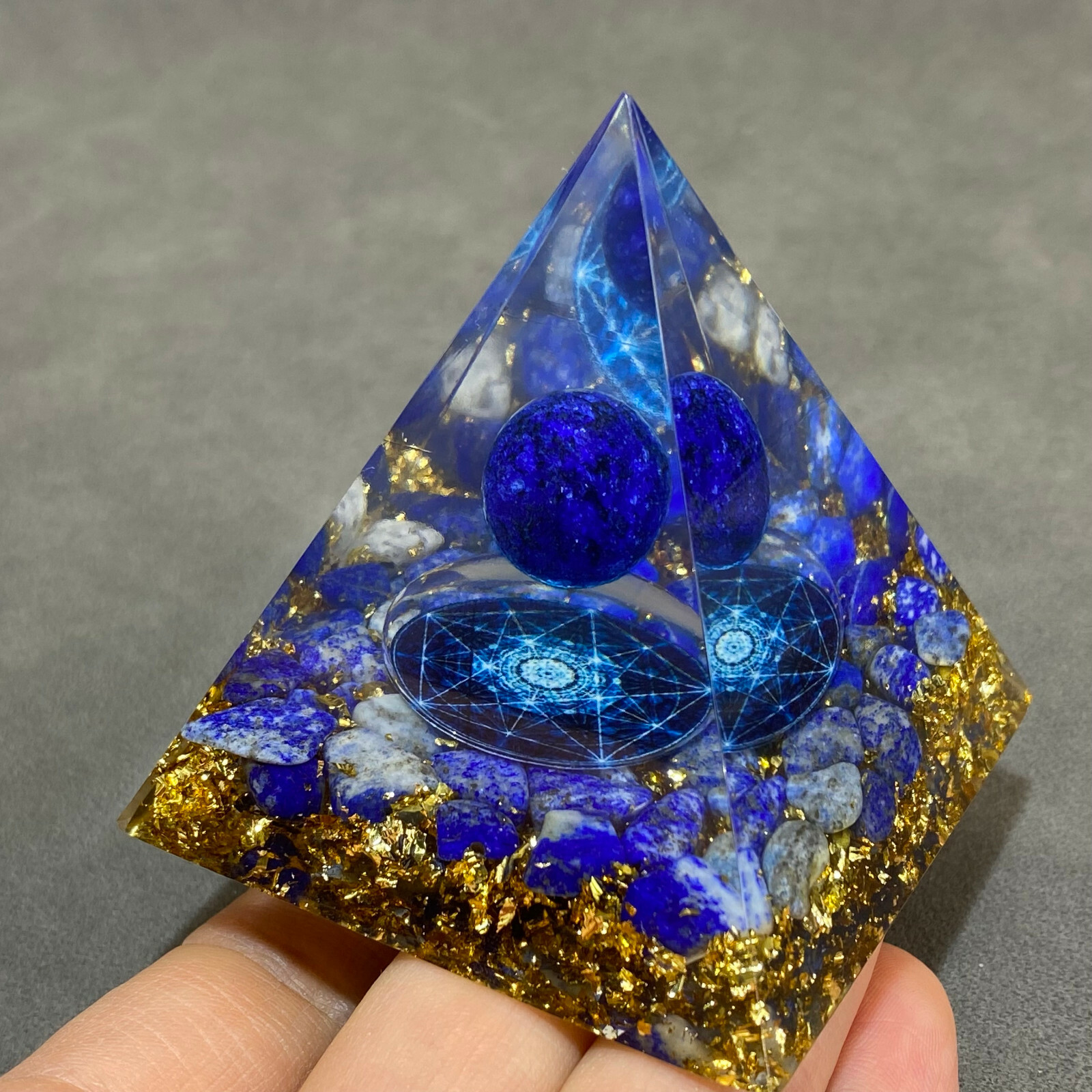 lapis lazuli Crystal Sphere Orgonite Pyramid Chakra Energy Orgone Stone 1PC