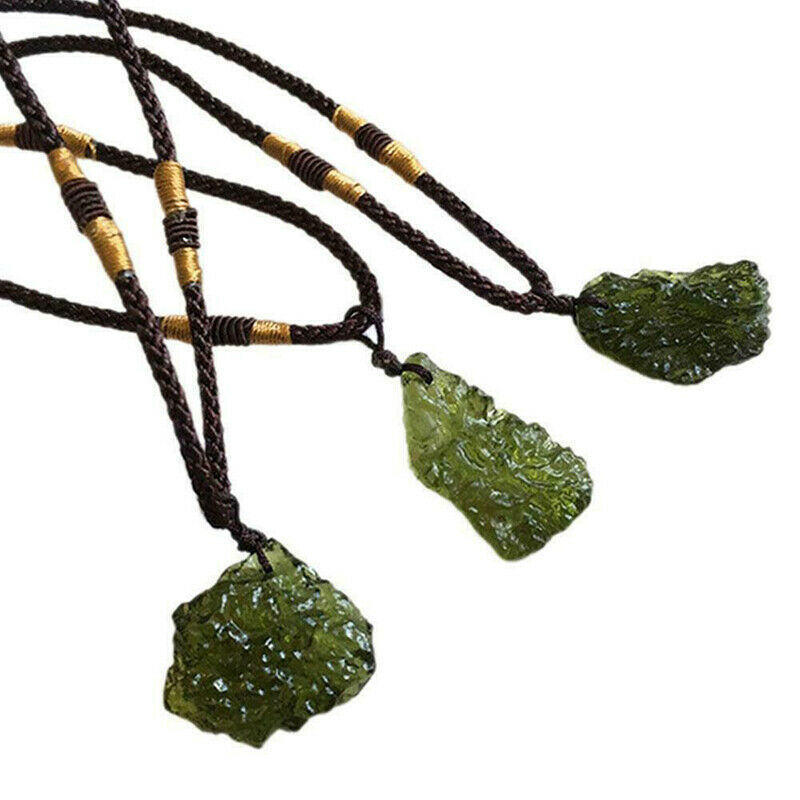 1-4PCS Rare Natural Crystal Green Gem Moldavite Meteorite Glass Necklace Pendant