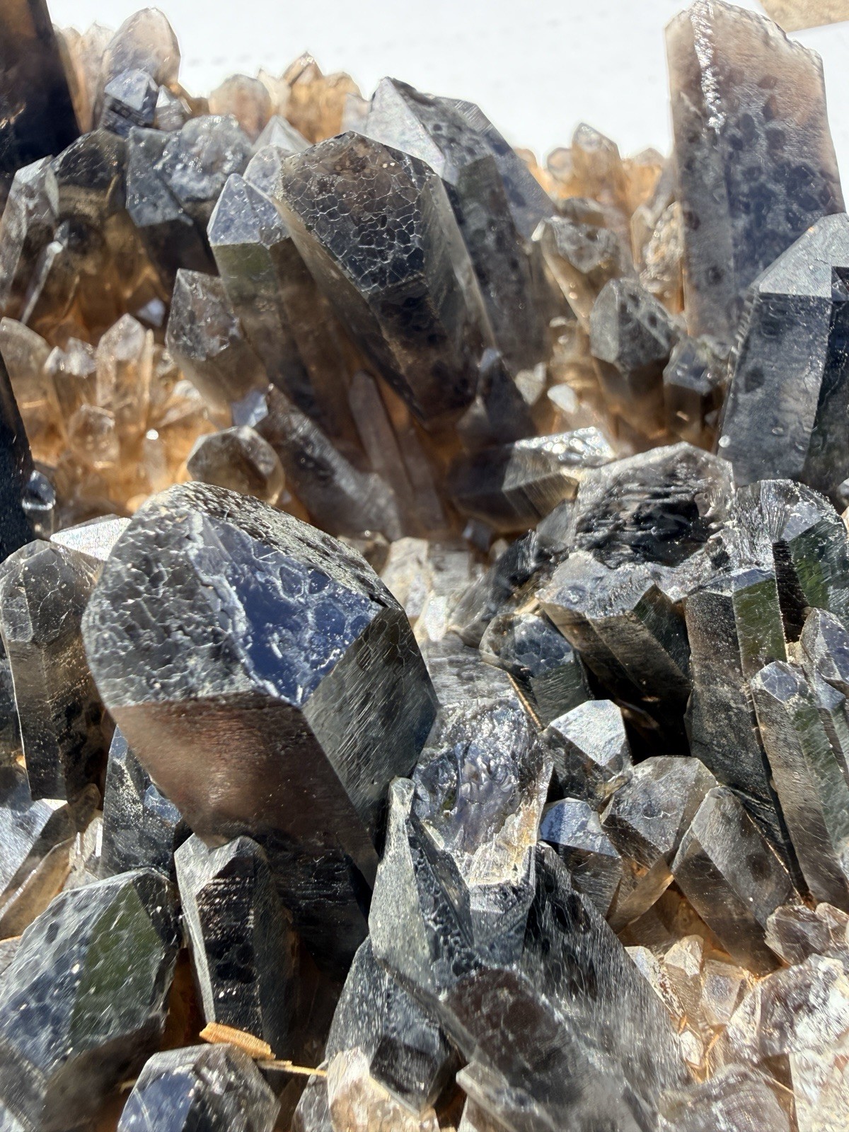Large Smoky Quartz Cluster with Green Mineral Inclusion Raw Mineral Specimen