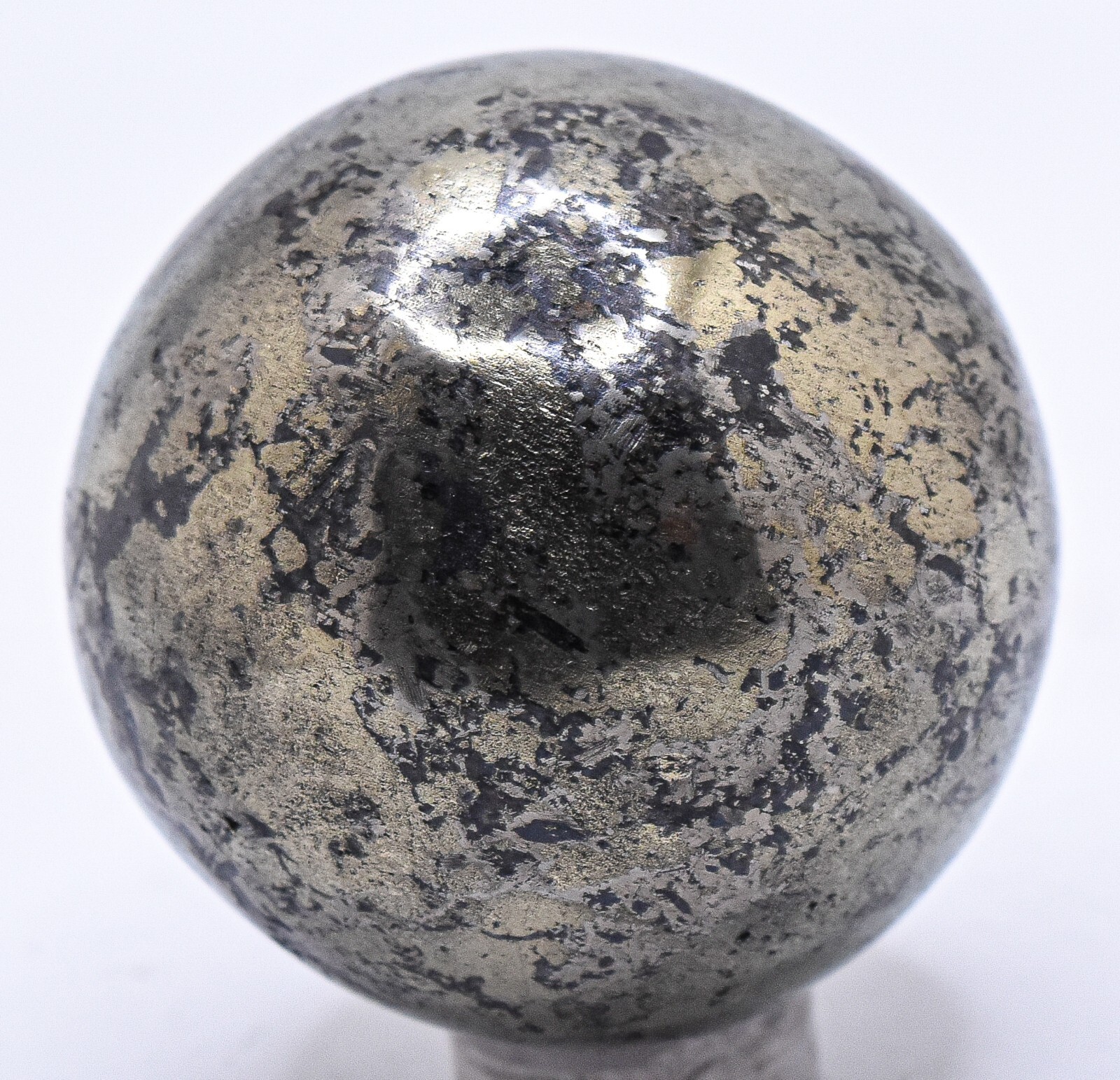 42mm 155g Golden Chalcopyrite w/ Black Hematite Crystal Mineral Sphere Ball Peru