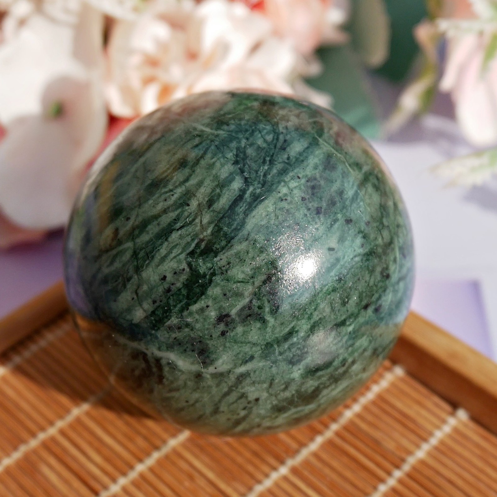 2“Green Jade Ball Crystal Sphere Natural Stone Healing Luck Abundance Meditation