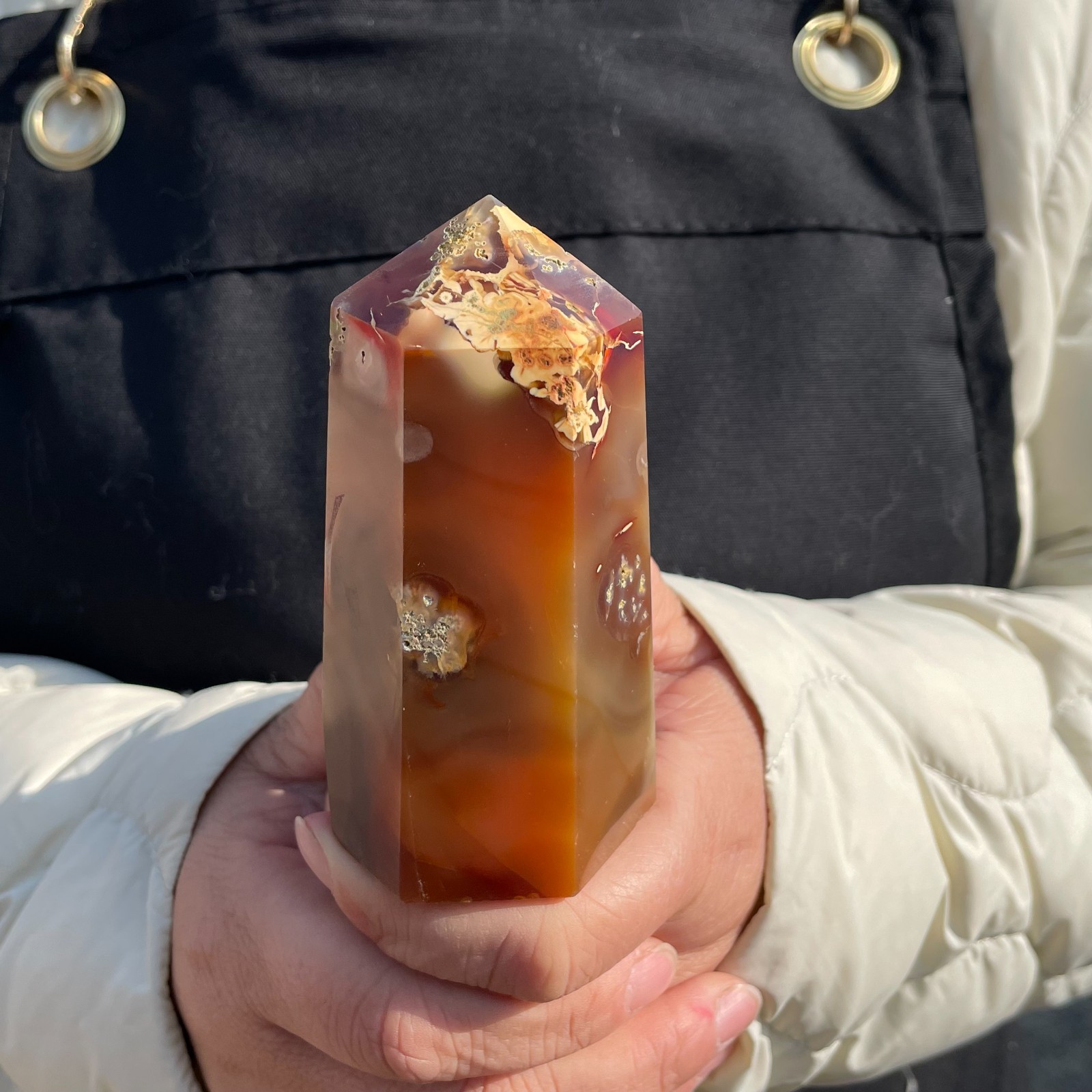 0.67LB Natural Carnelian Quartz Obelisk Crystal Wand Point Healing C2655