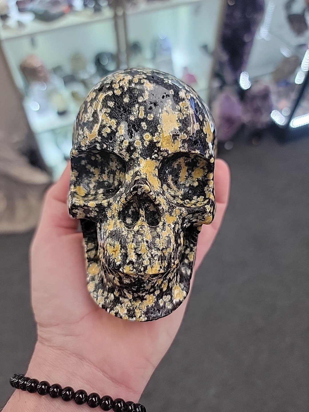 Yellow Flower Ocean Jasper Skull