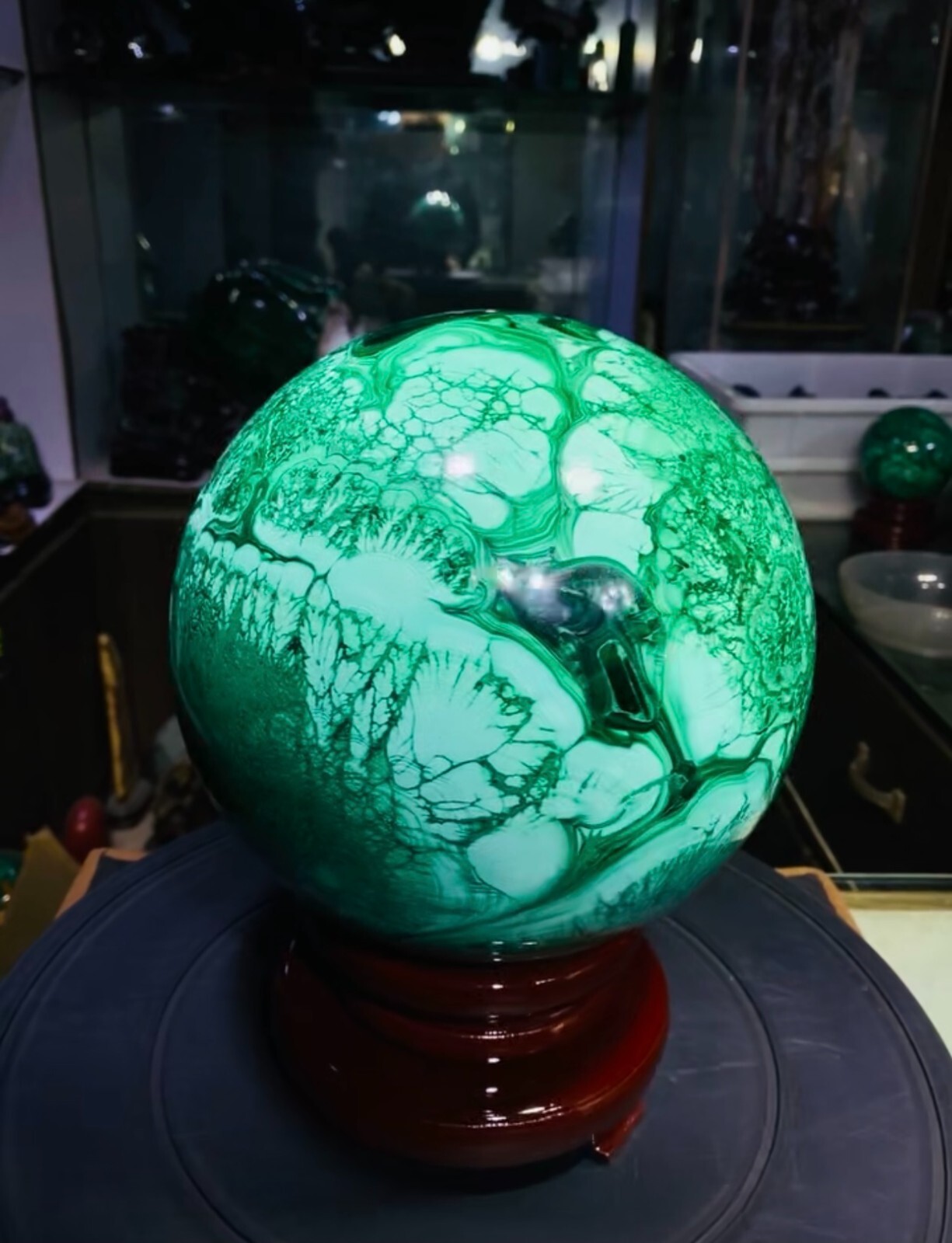 42.55LB Large Natural Malachite quartz hand Carved sphere Crystal Healing+stand