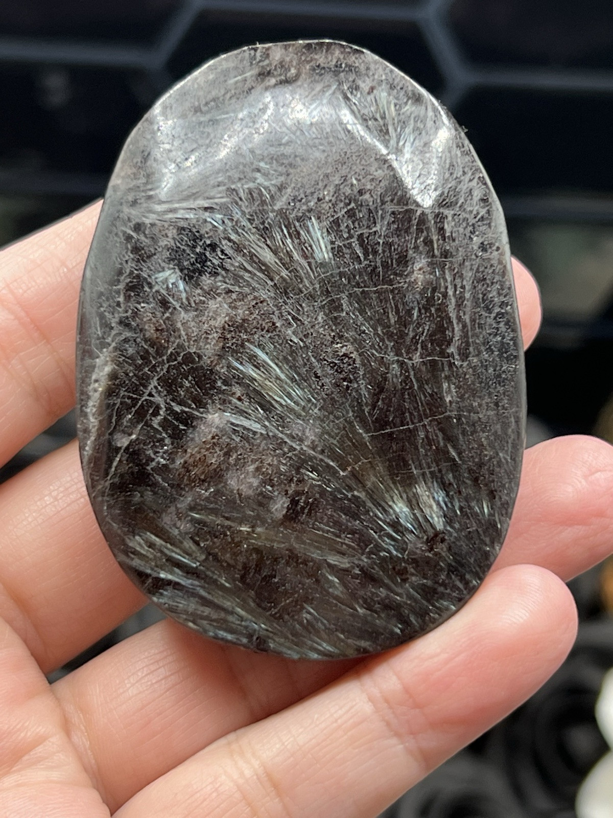 Natural “Firework Stone” Arfvedsonite Polished Palm stones L@@K Free ship & Gift