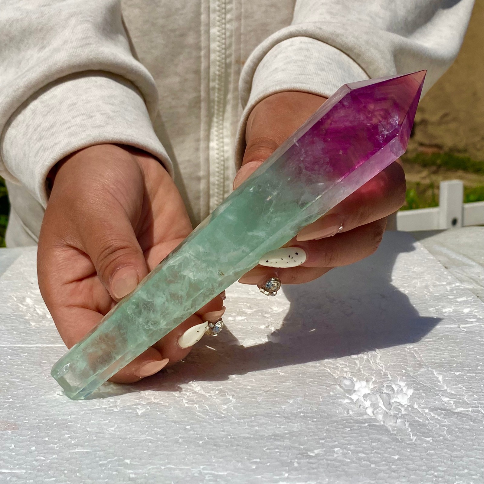 311G Top natural rainbow fluorite scepter crystal healing