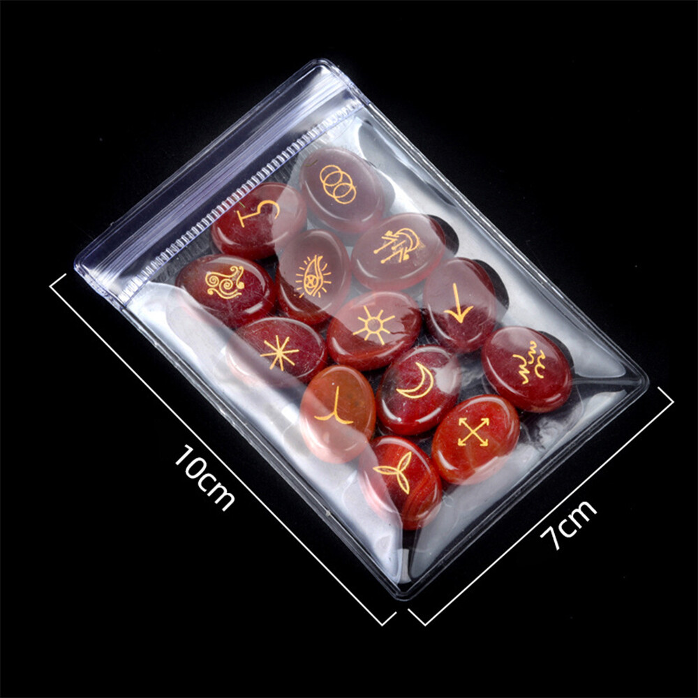13x Natural Chakra Crystal Runes Stone Carved Witches Pagan Wiccan Healing Reiki