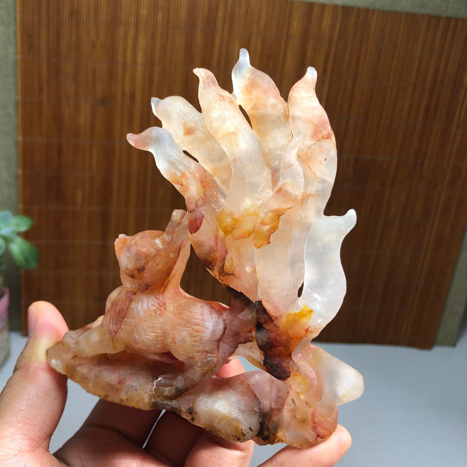 Natural Red gum flower Crystal carved Nine Tailed Fox rough specimens 189g A1801