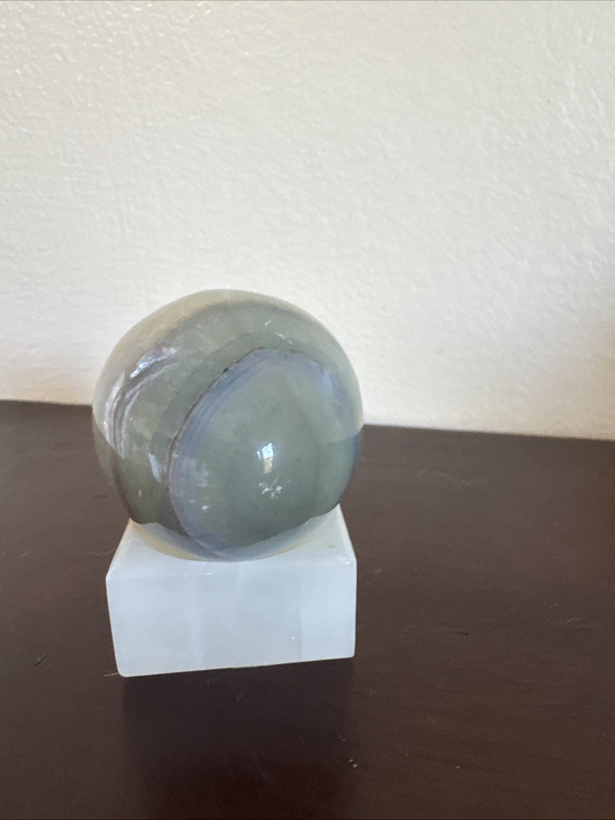 Polished Green Onyx Stone Egg Banded Calcite Decorative Display 3” w Stand