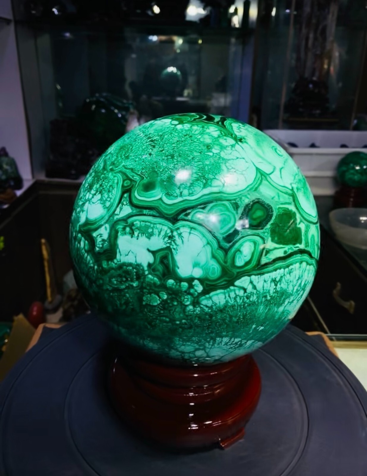42.55LB Large Natural Malachite quartz hand Carved sphere Crystal Healing+stand