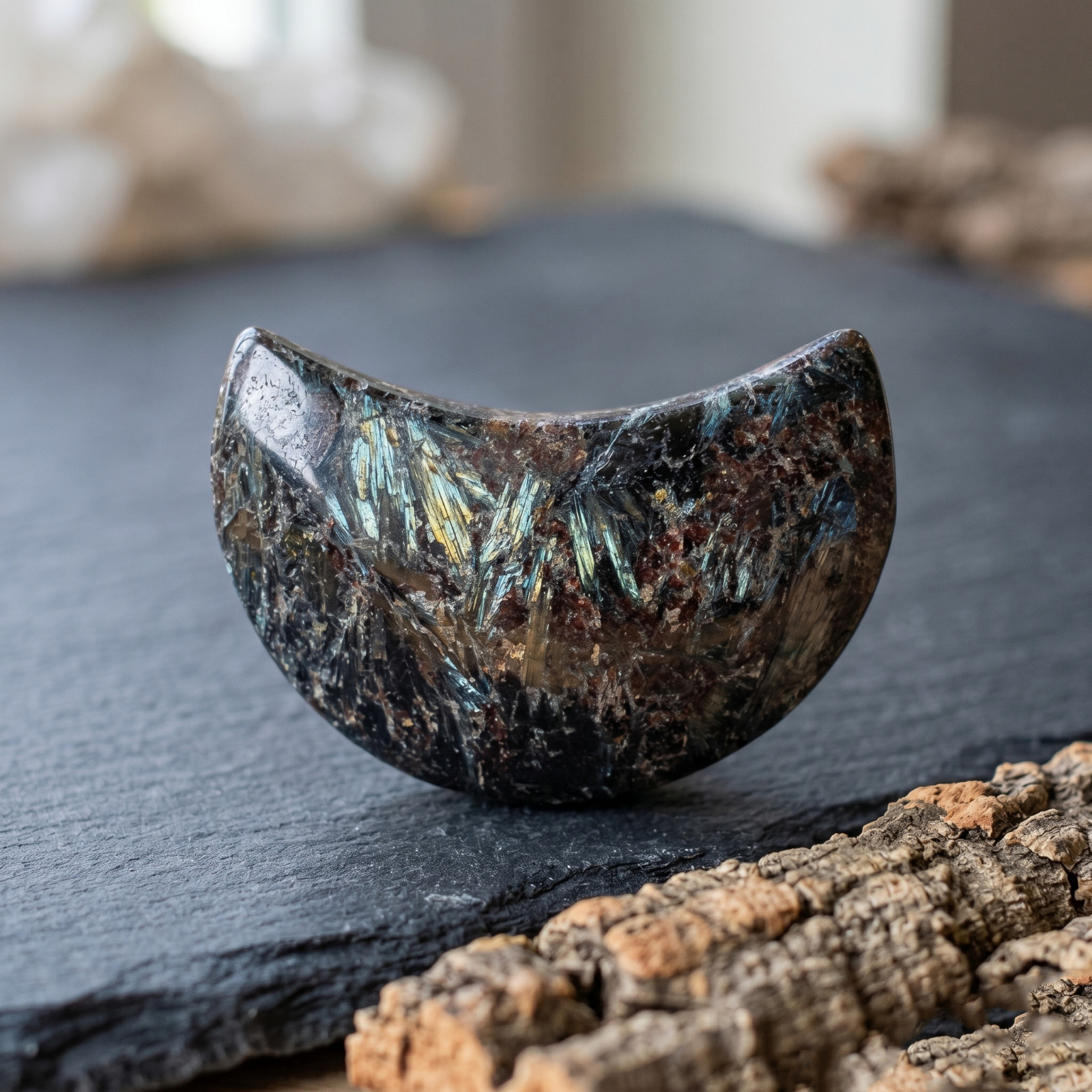 Arfvedsonite Moon Palm Stone 7-8cm Natural Flash Crystal