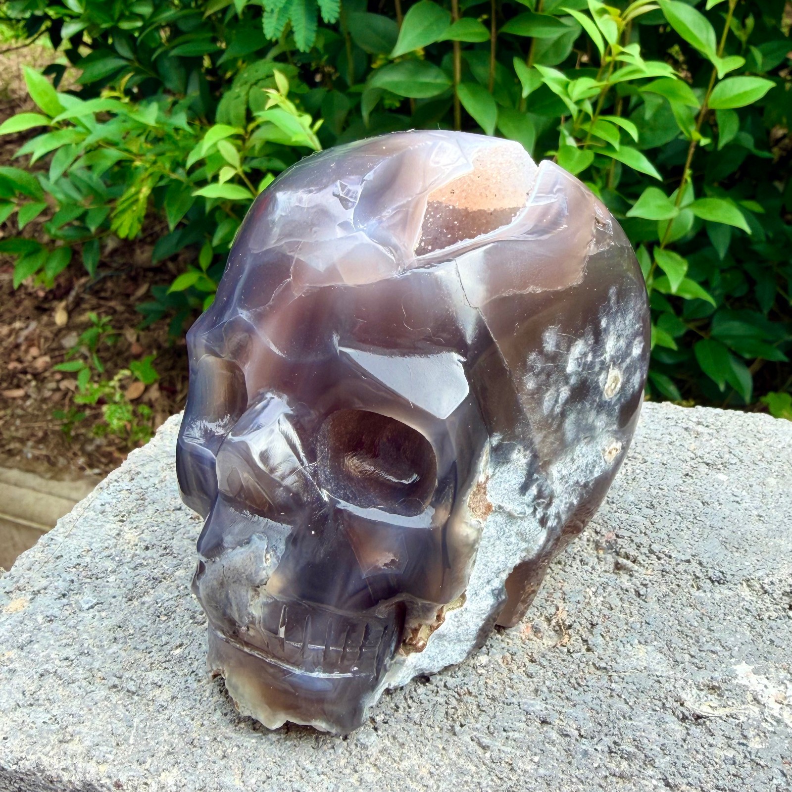 2.36lb Amethyst agate crystal cave skull, Rare hand carved skull specimen