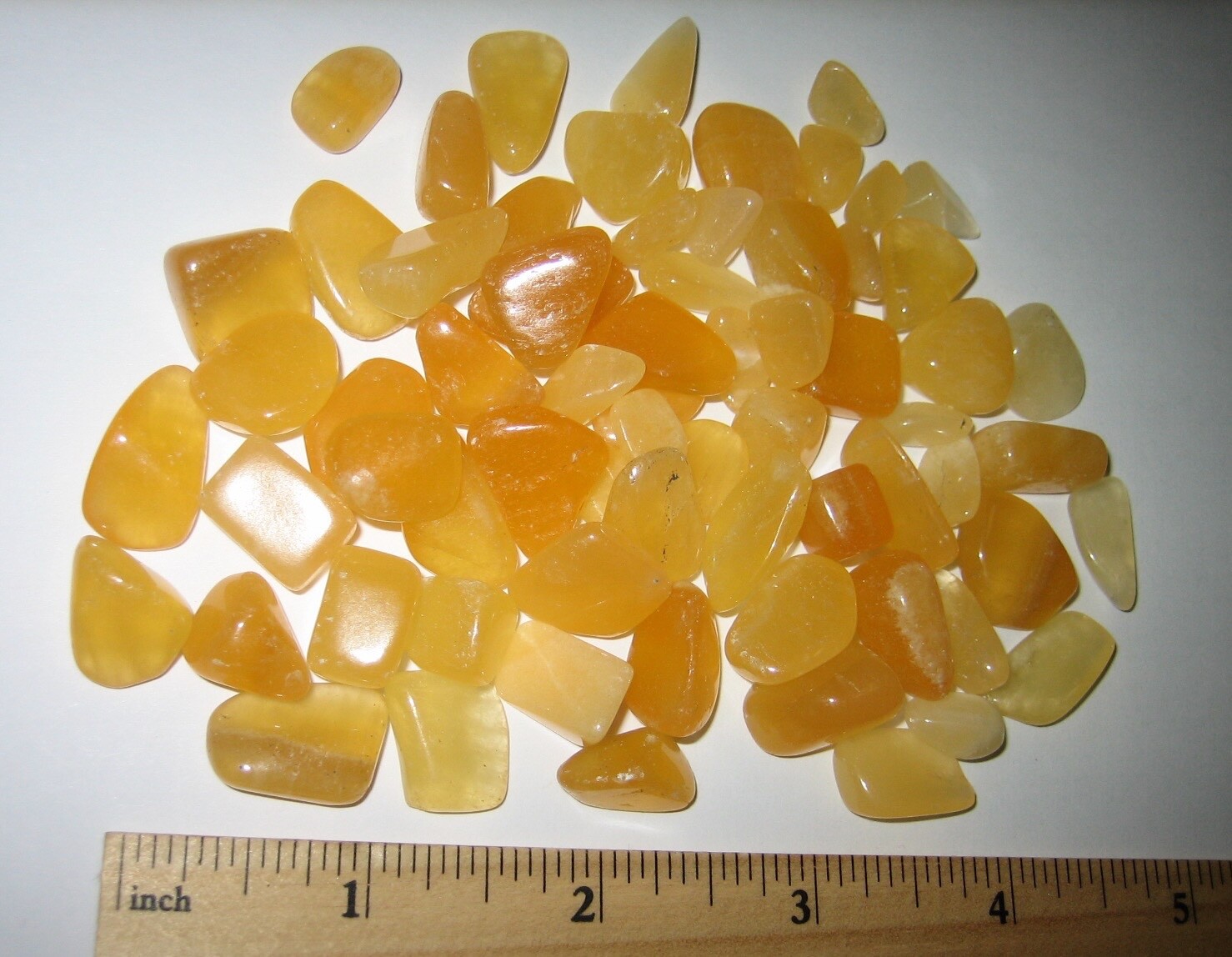 69 TUMBLED POLISHED 0.2″-0.8″ BRIGHT ORANGE CALCITE CRYSTAL STONES ~ 135grams *4