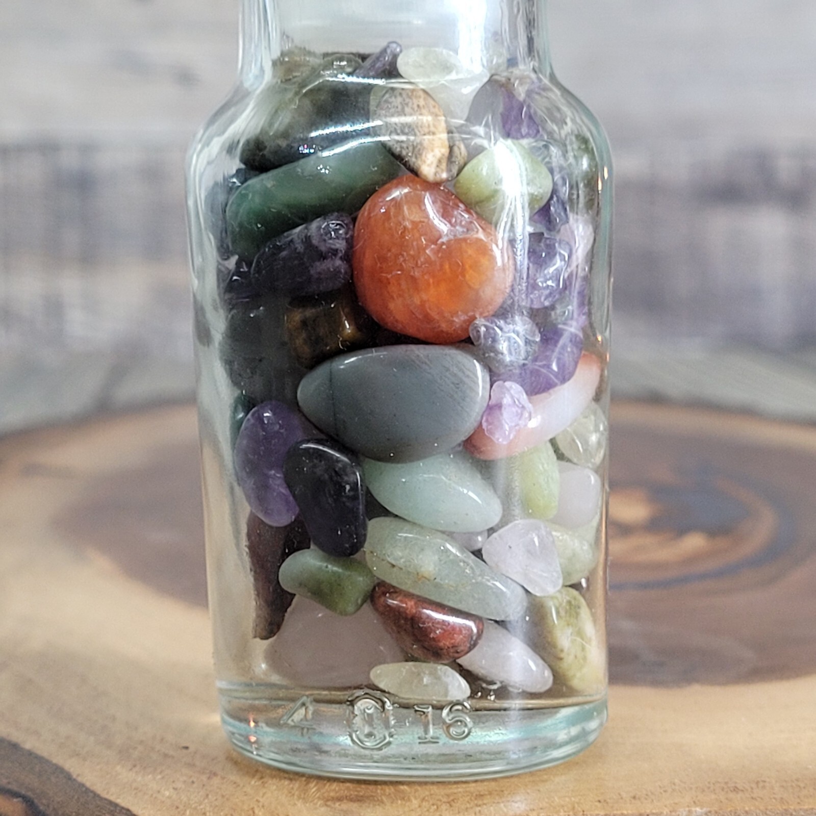 4oz Mixed Crystal Tumbles/Chips in Apothecary Vintage Glass Jar Wagner Spice