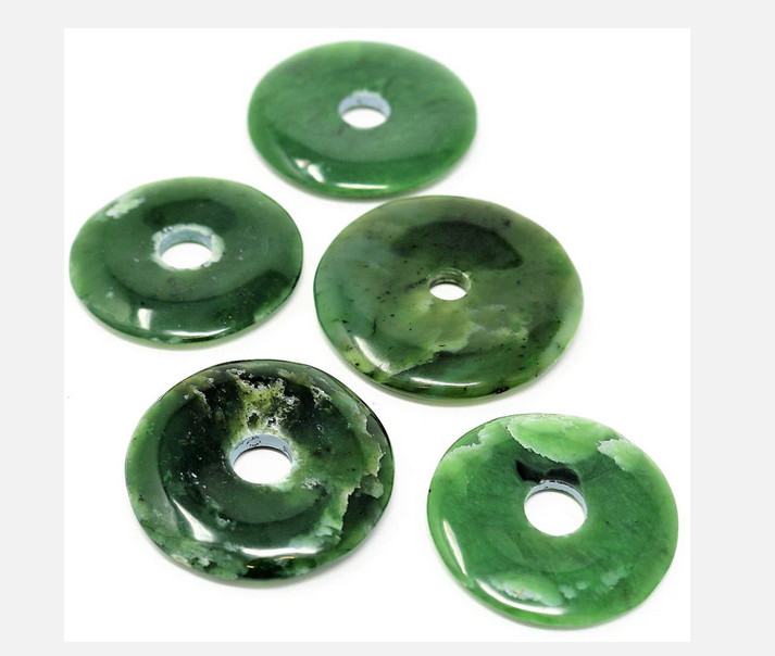 DARK GREEN JADE DONUTS 5 PIECES 30mm – Gorgeous Lucky Amulet – Nephrite Jade