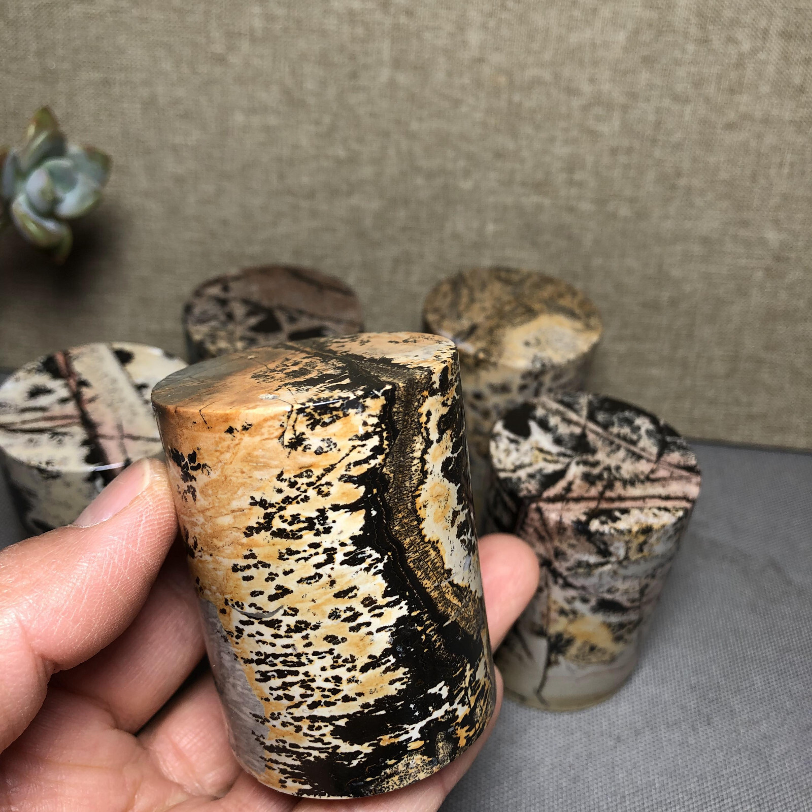 wholesale 5pcs Natural Chinese Painting Stone Quartz Crystal cylinder home decor