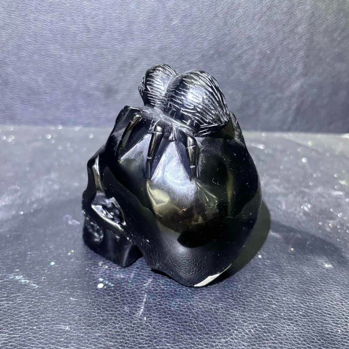 a1.52LB4.3″ Natura Black Obsidian with Spider Carving Crystal Ornament Gift