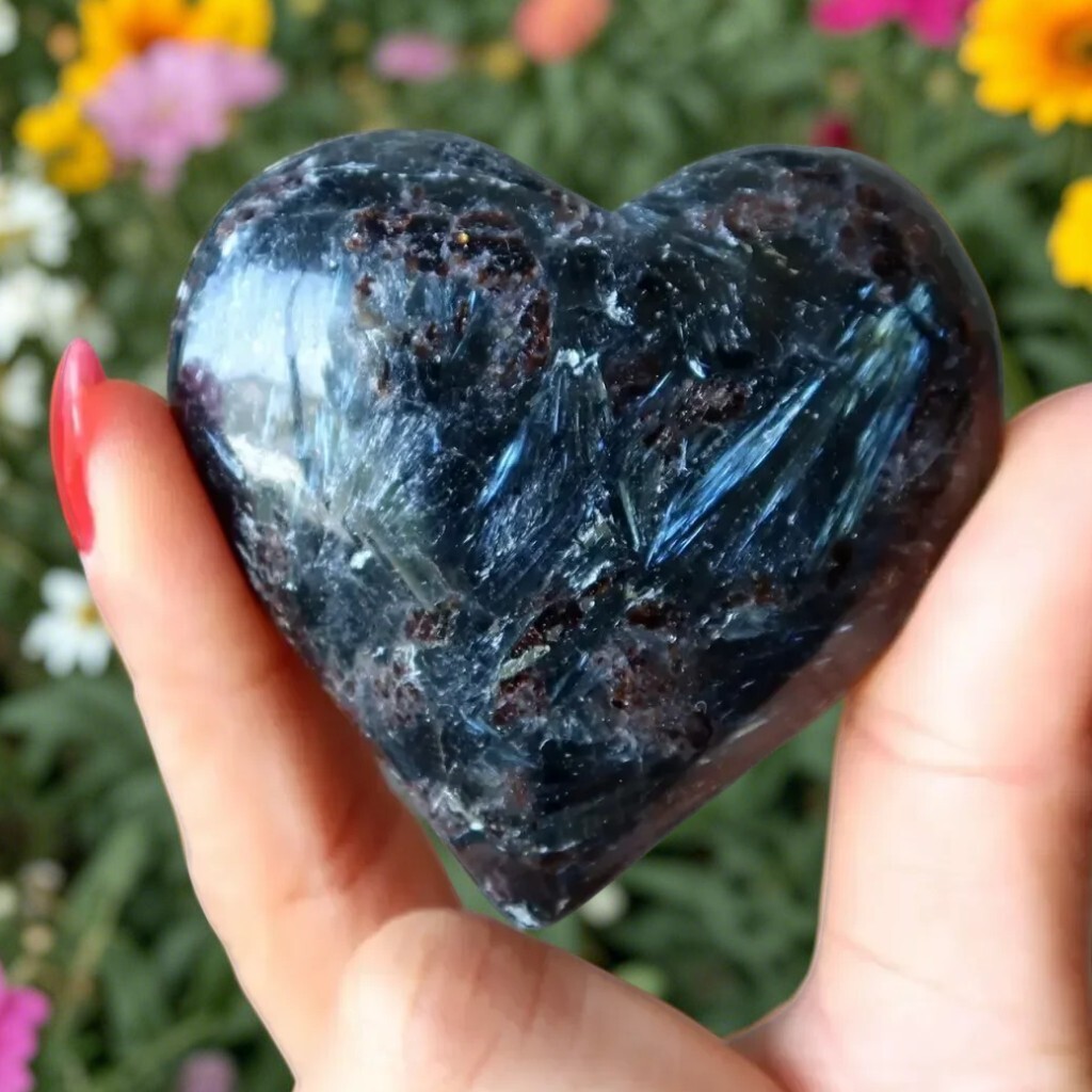 Natural Arfvedsonite Heart Crystal Stone Quartz Reiki Healing Gift Home Decor 1P