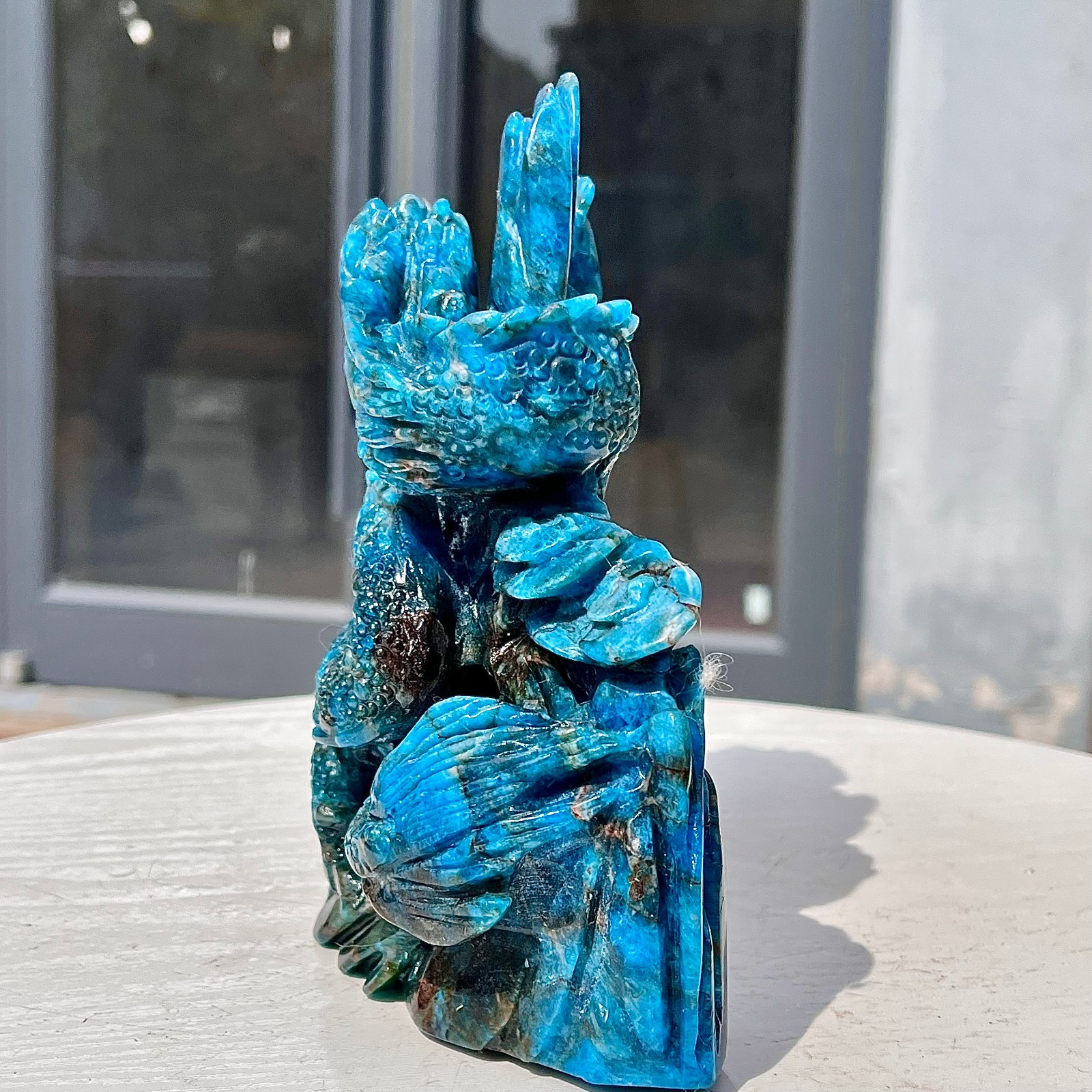 3.57LB Natural blue lithium gray shaped pattern hand carved and healed