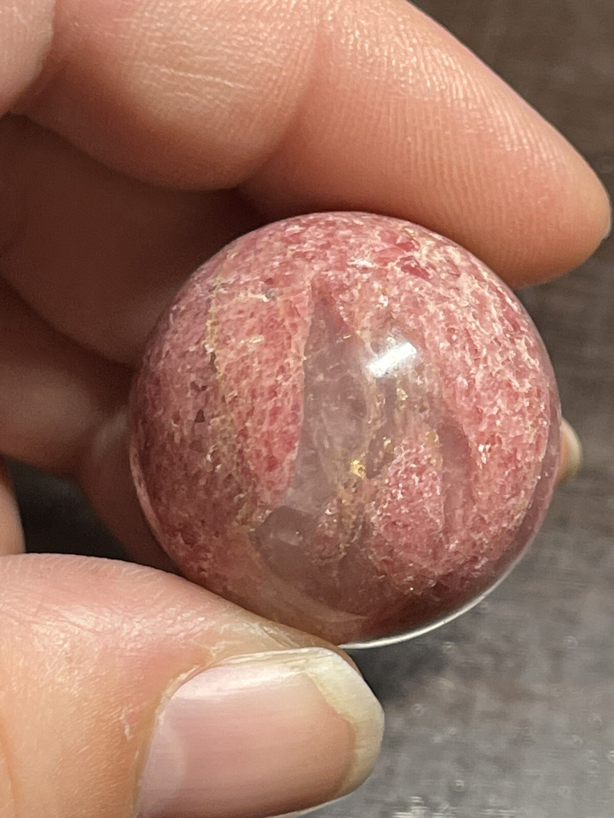 Rhodonite and Quartz Mini Sphere Ball Orb Marble Crystal 26.1mm 30g