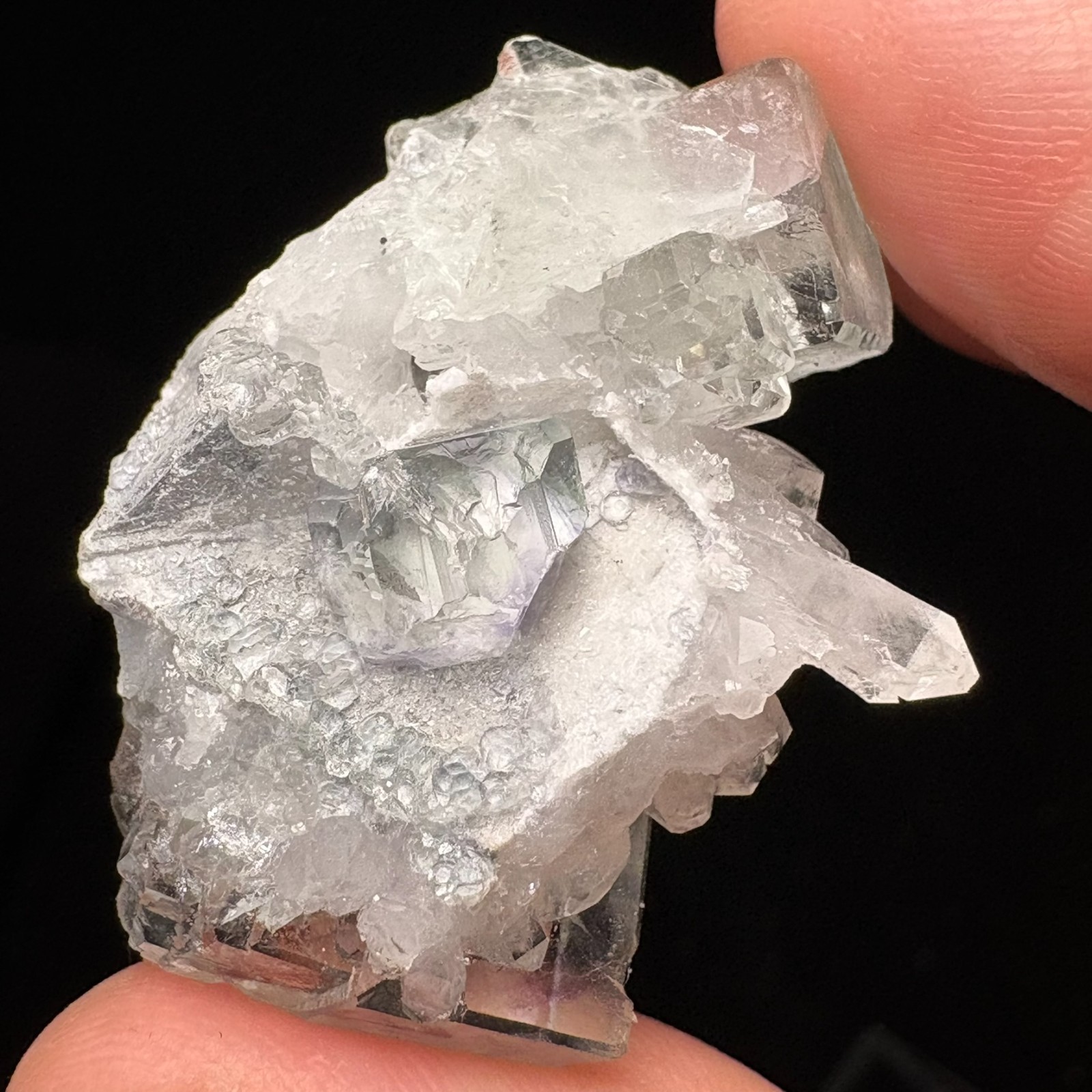 Natural Water-Clear Fluorite w/ Quartz Rare Specimen Raw Mineral w/ Acrylic Base