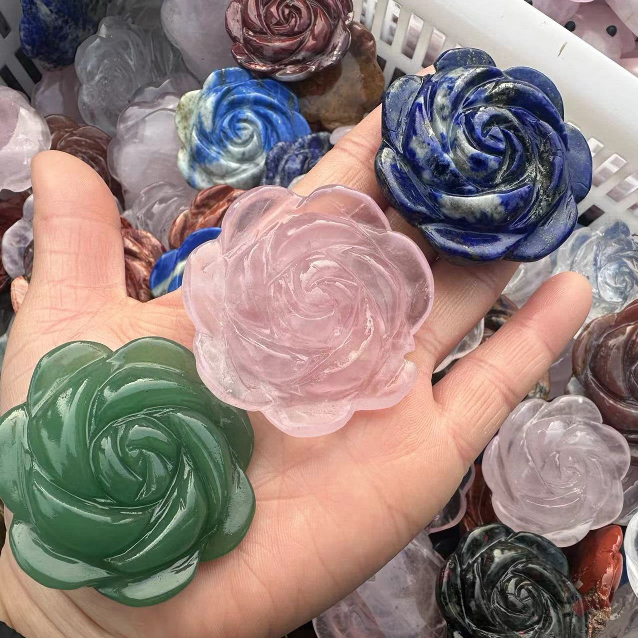 2″ Natural Mix Quartz hand Carved Crystal rose flower reiki Healing random 1pc