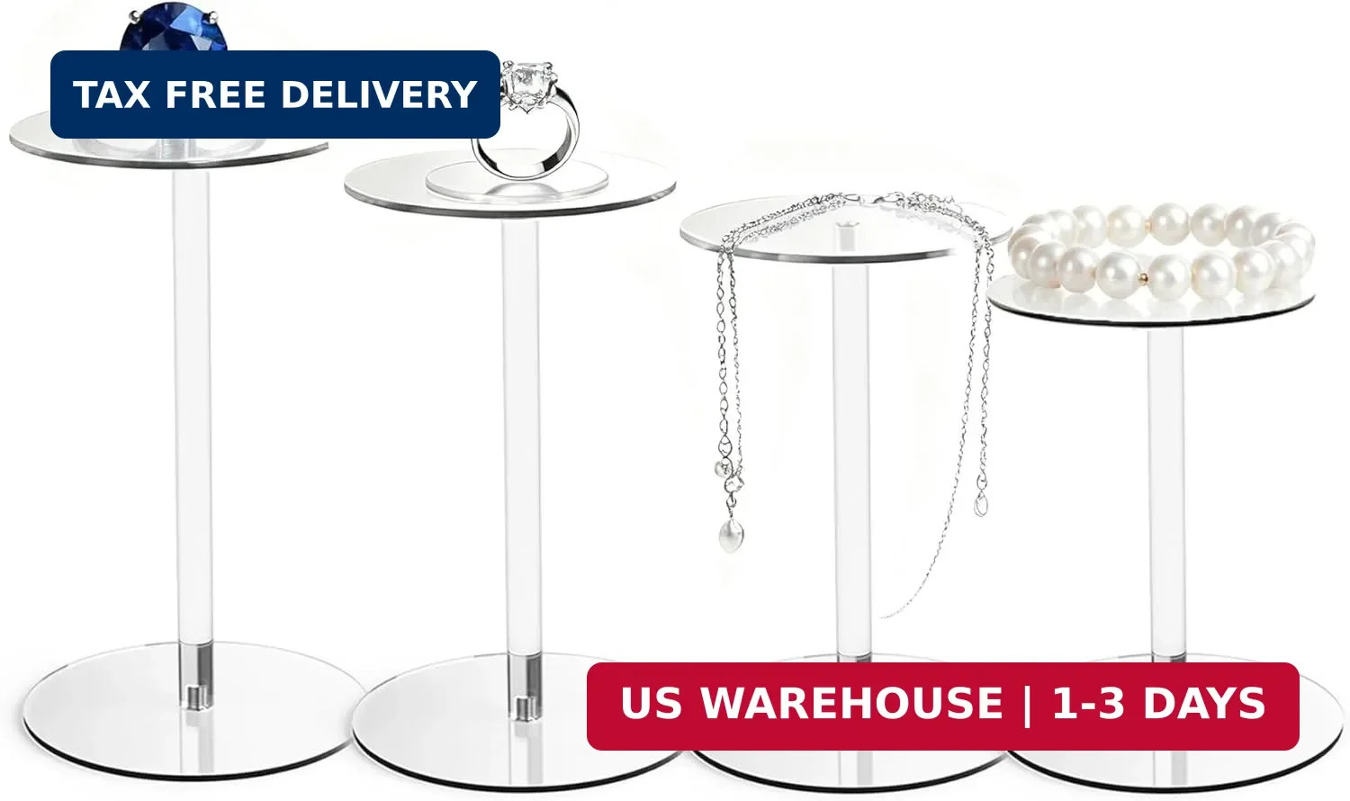 4 Pack Round Acrylic Display Stands, 5.5-5.9-6.5-7in Small Clear Acrylic Display