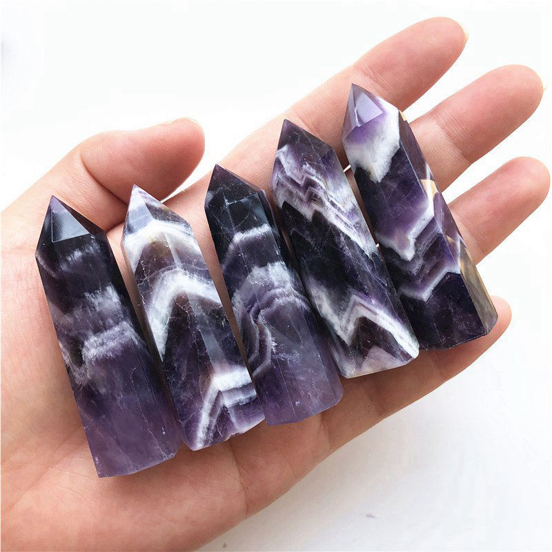 50-60mm Natural Dreamy Amethyst Quartz Crystal Obelisk Wand Tower Point Healing
