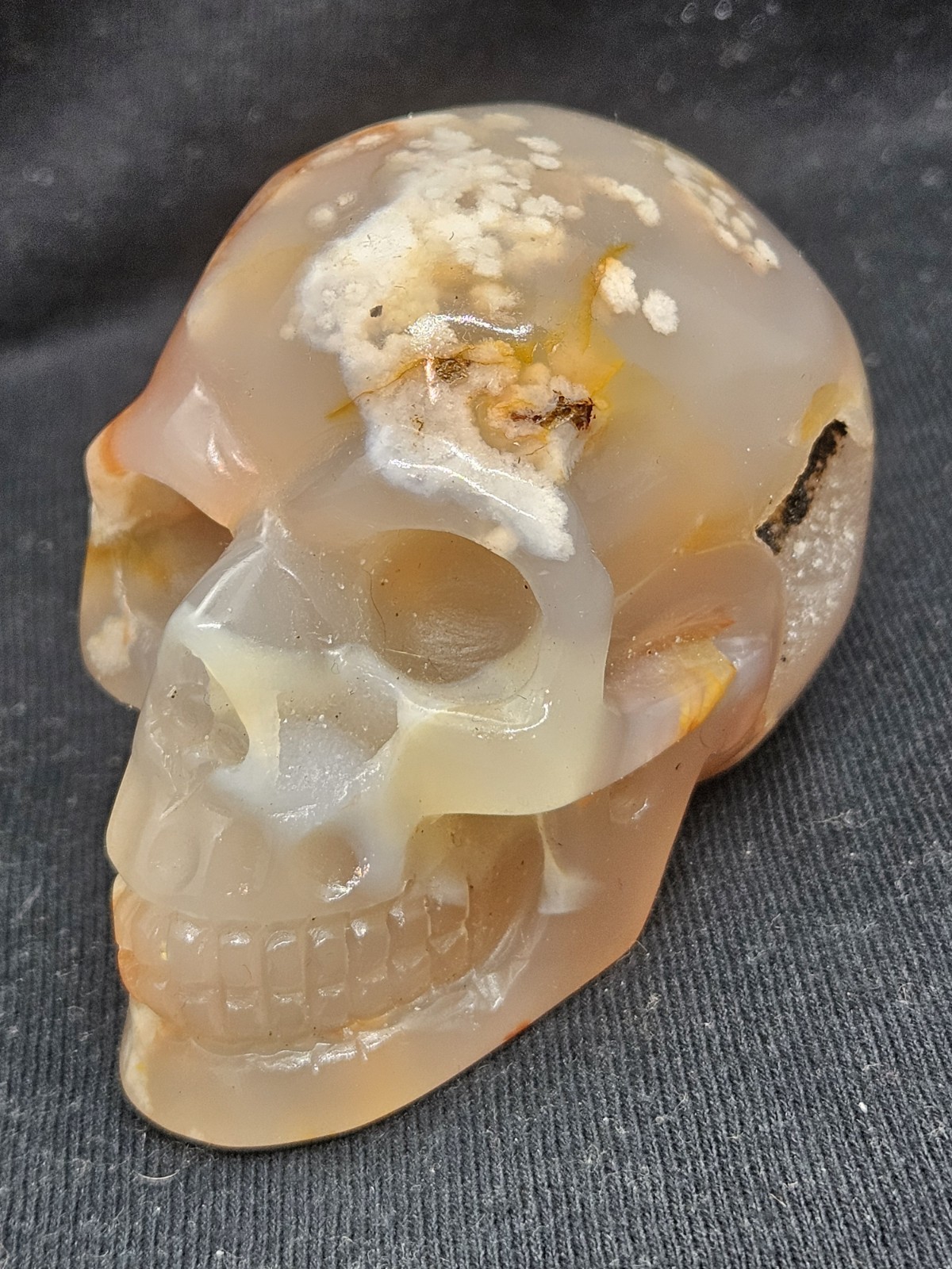 Hand-Carved Flower Agate Crystal Skull – 3.5″ Polished Cherry Blossom Agate