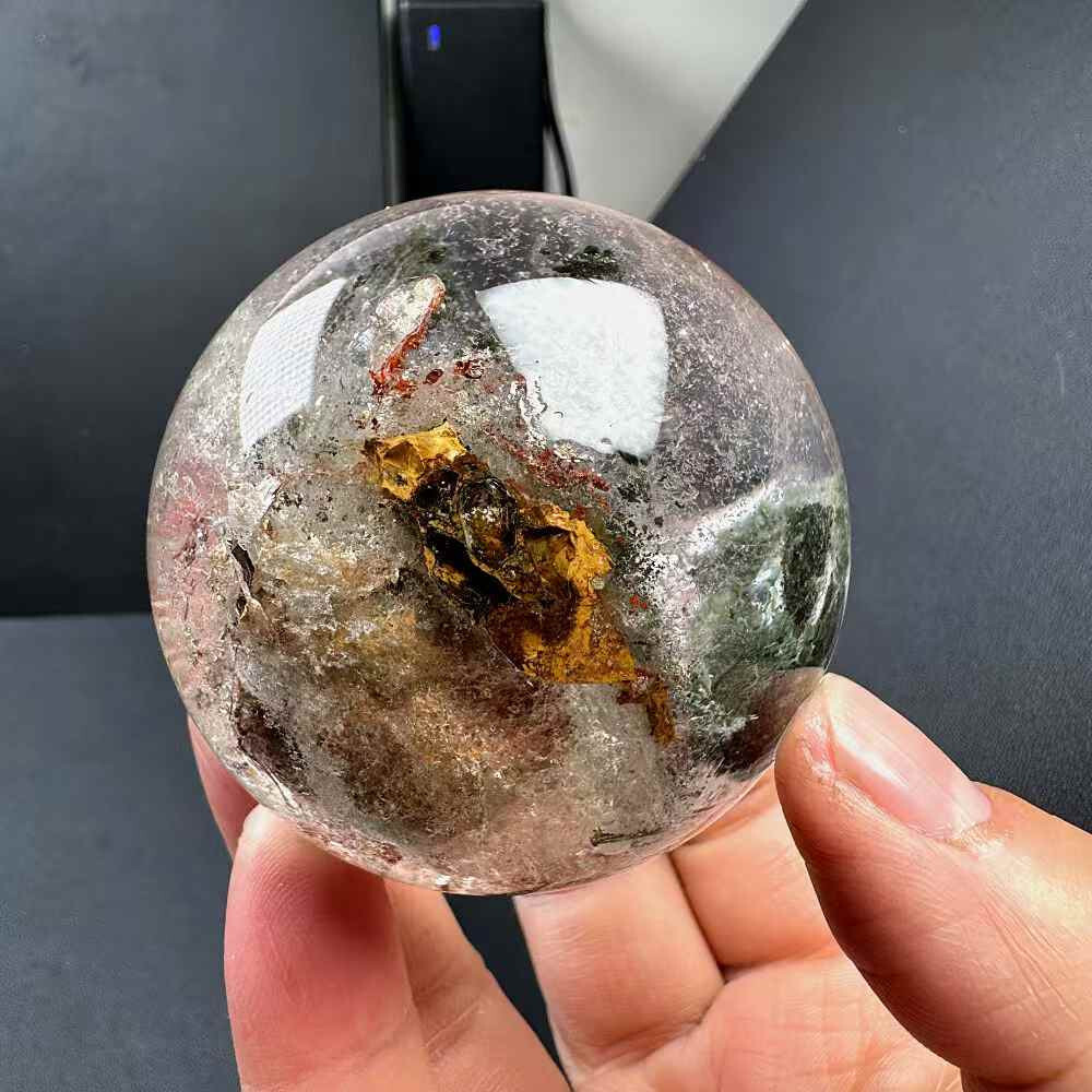 295g Natural Color Ghost Quartz Sphere Energy Crystal Ball Reiki Decor