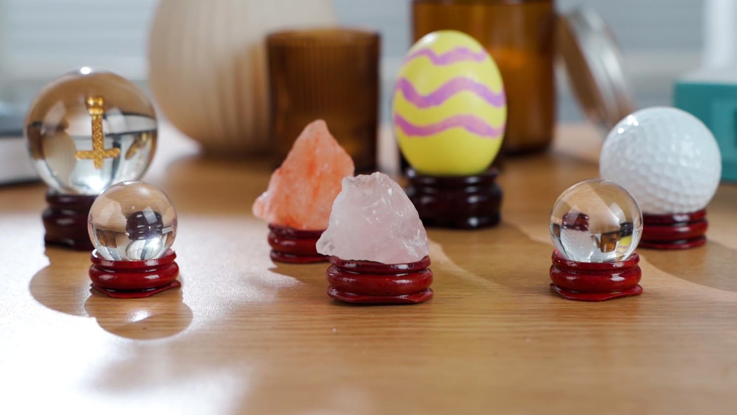 15 Pcs Sphere Stands for Display Crystal, Crystal Holder Wood Egg Ball Stand Sto
