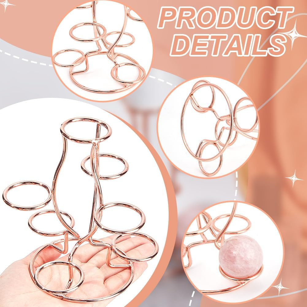 Crystal Sphere Holder 5.6″ Tall, 7 Eggs Display Stand 1.34″ Diameter Metal Multi