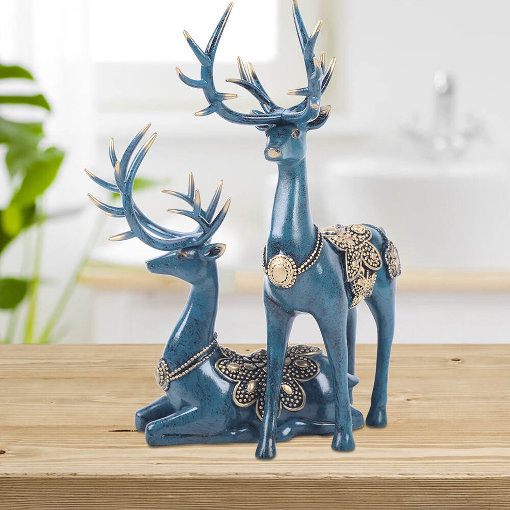 A Pair of Sika Deer Statues, Modern Sika Deer Figurines, Sika Deer Ornaments