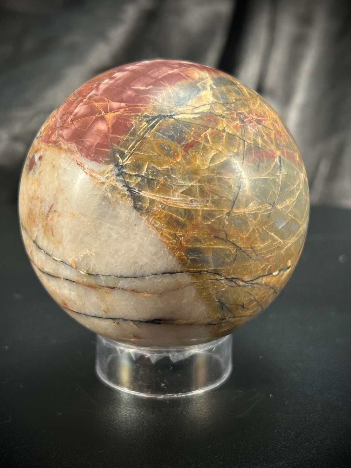 2.5″ Petrified Wood Sphere With Acrylic Stand 12.5oz (354 grams)