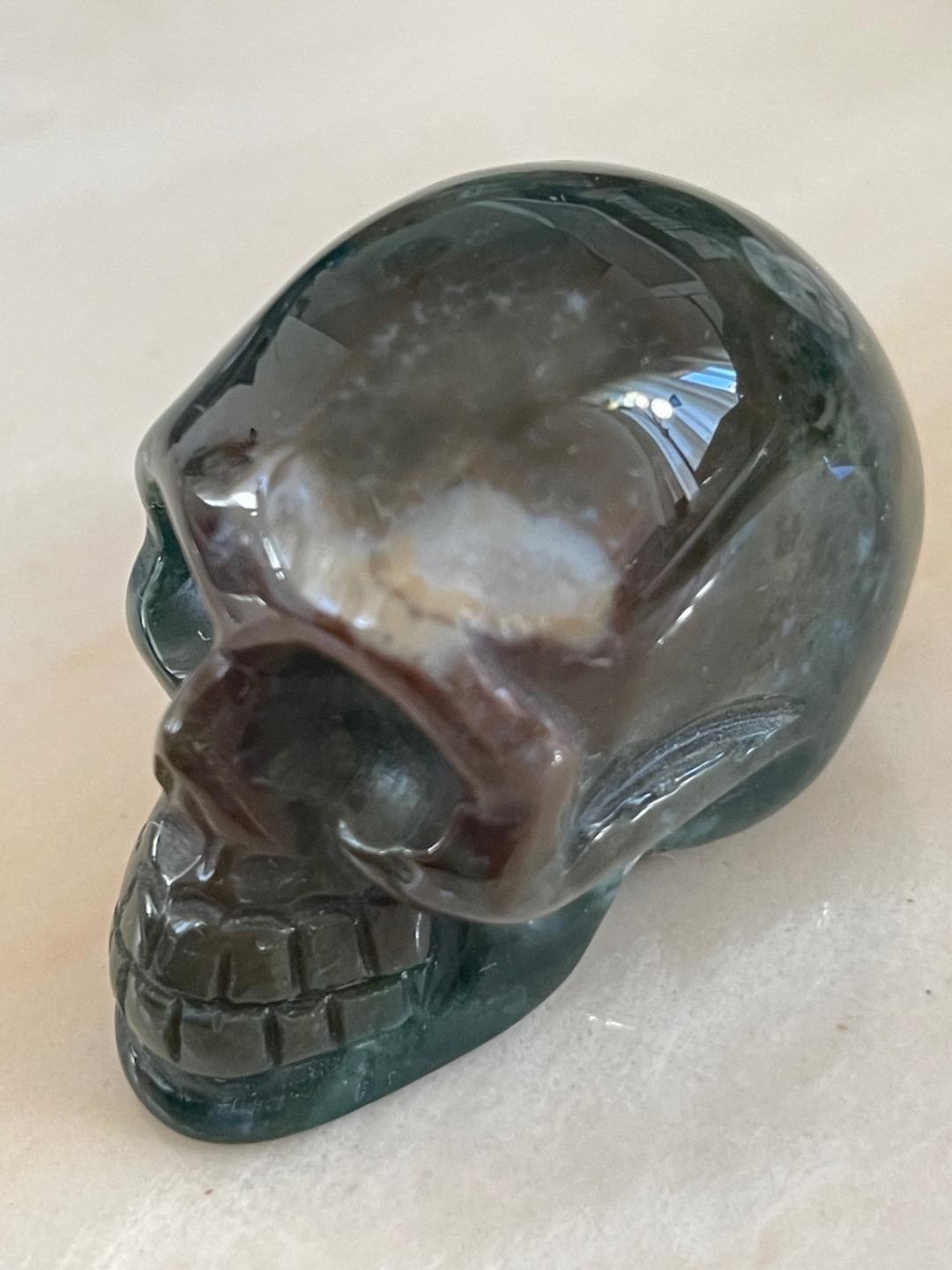 2.0″ Natural green Agate Carved Crystal Skull, Crystal Healing #5113
