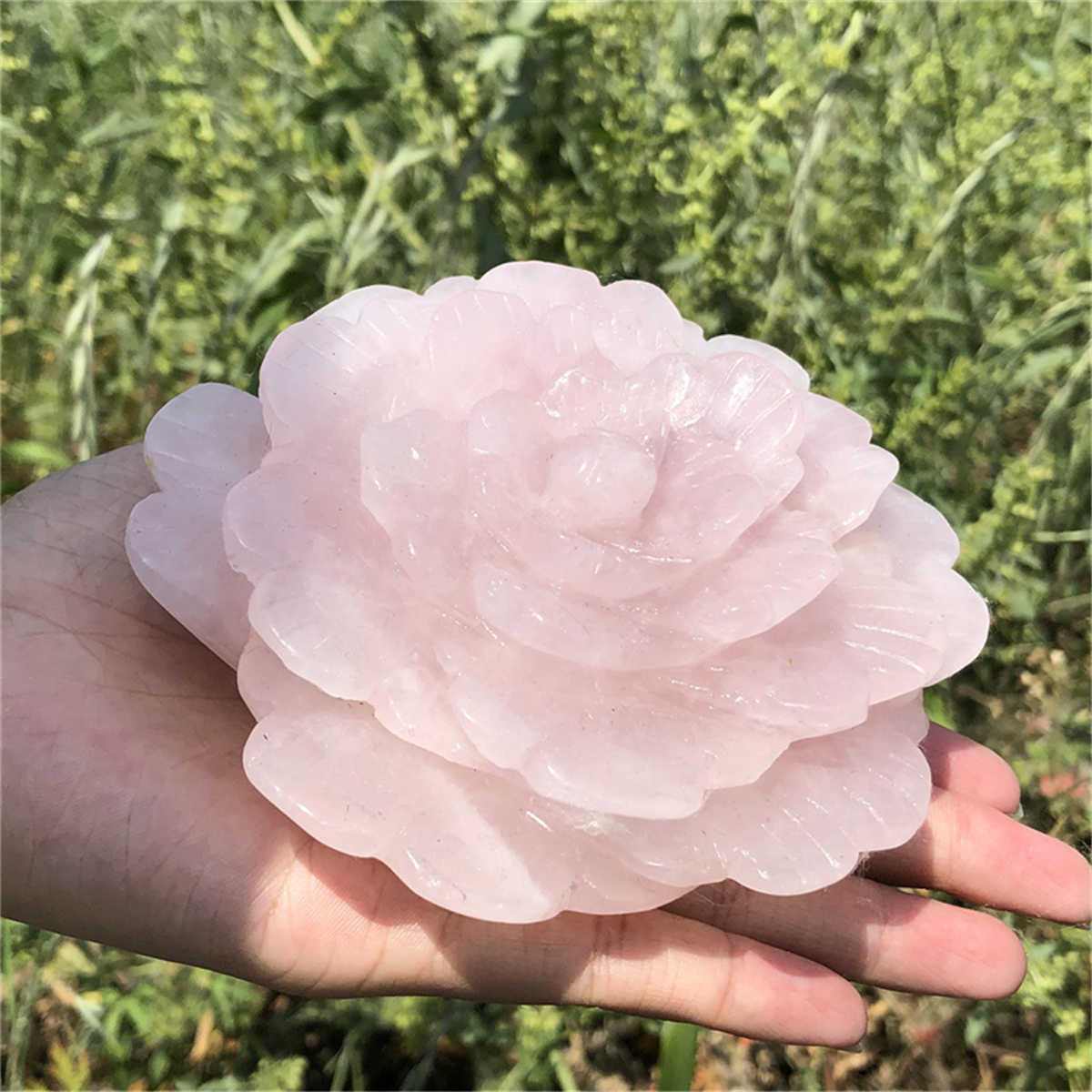 510g Natural carved rose quartz flower reiki quartz crystal skull polishing deco