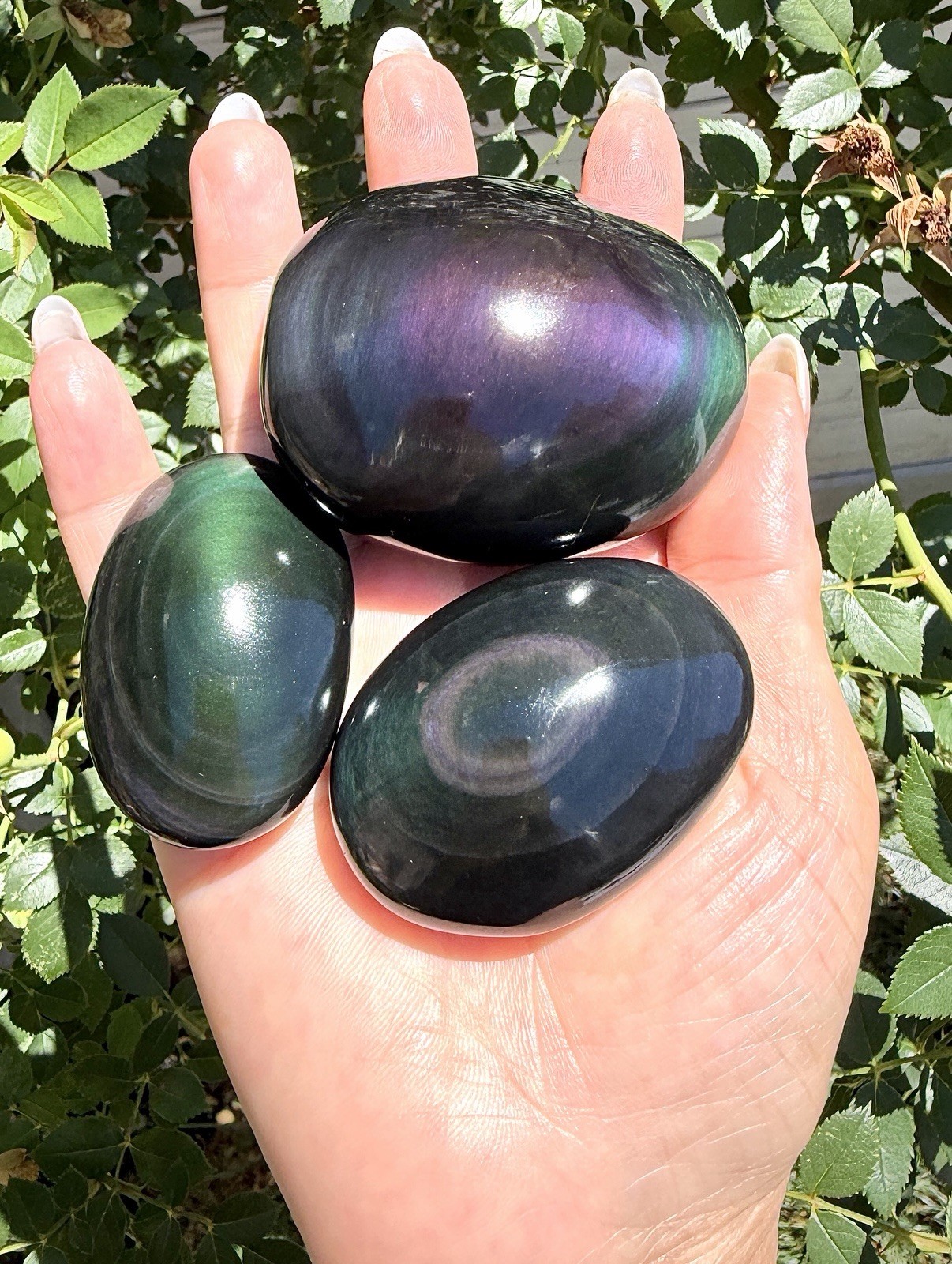 Wholesale Lot 2 Lbs Natural Rainbow Obsidian Palm Stone Crystal Healing