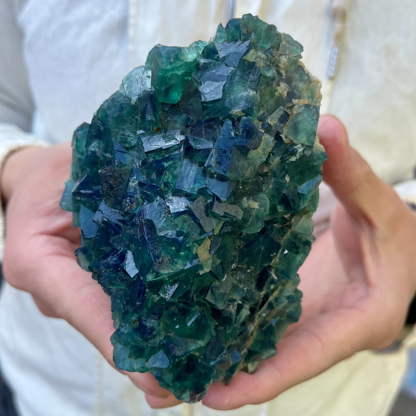1.8LB Natural cubic green fluorite crystal cluster rough mineral specimen