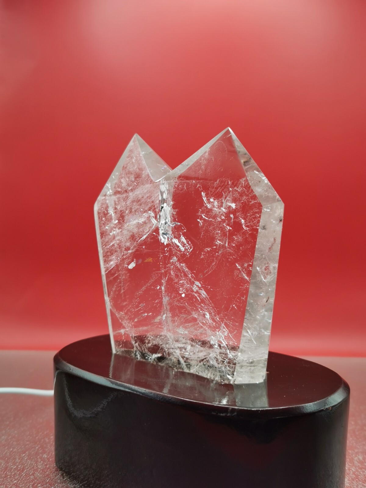 Natural Clear Quartz Double Point Obelisk Crystal With Custom Light Stand 364G