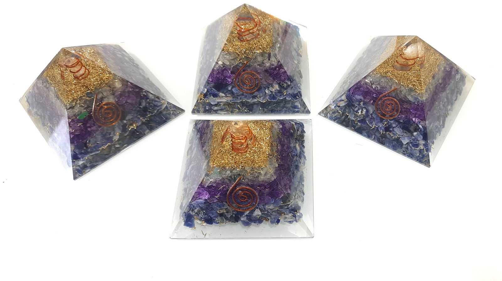 SODALITE AMETHYST FLOURITE AND CRYSTAL 75MM ORGONE PYRAMID FOR FOCUS AND STUDY