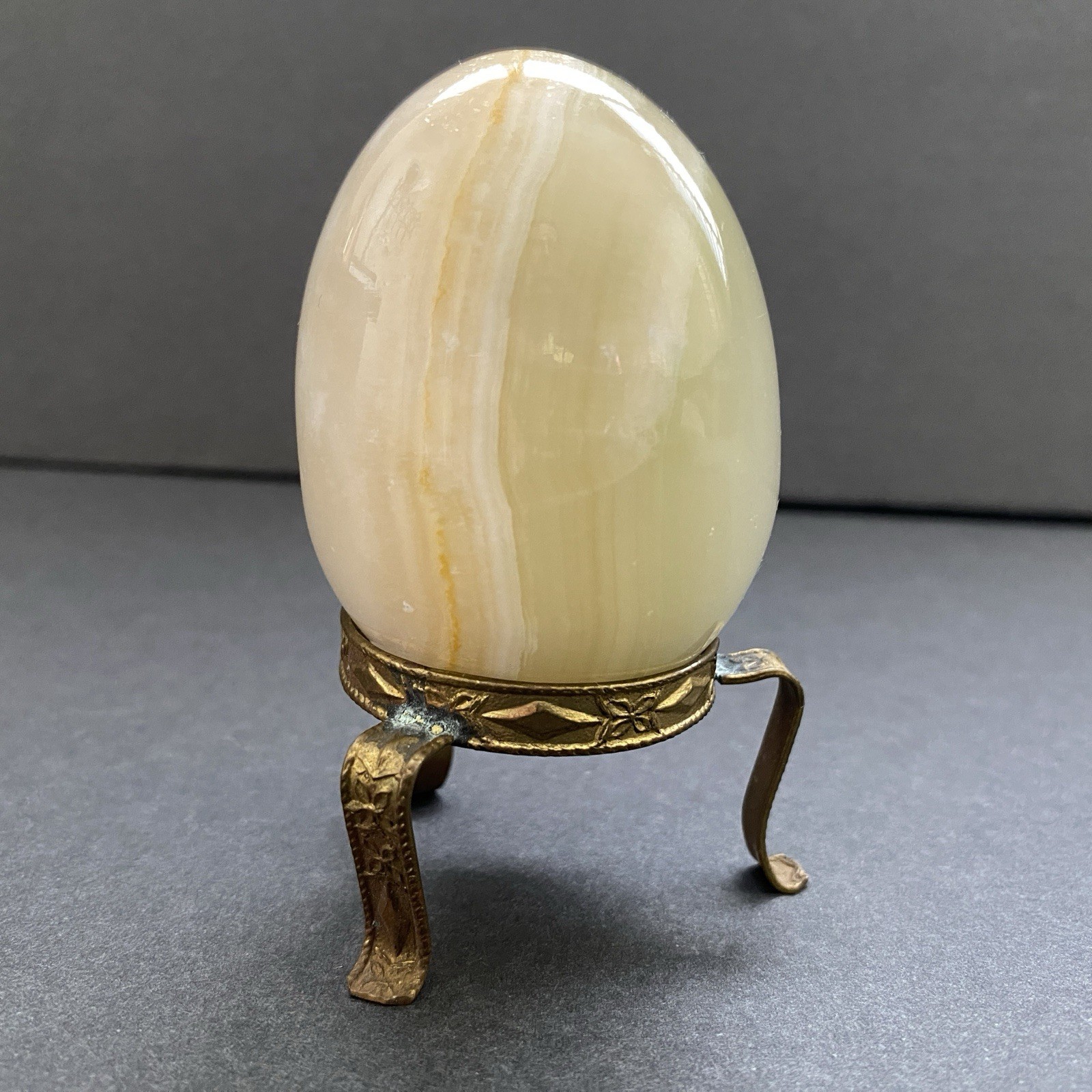Natural Onyx Stone Egg With Stand Hand Polished Banded Agate Calcite Crystal