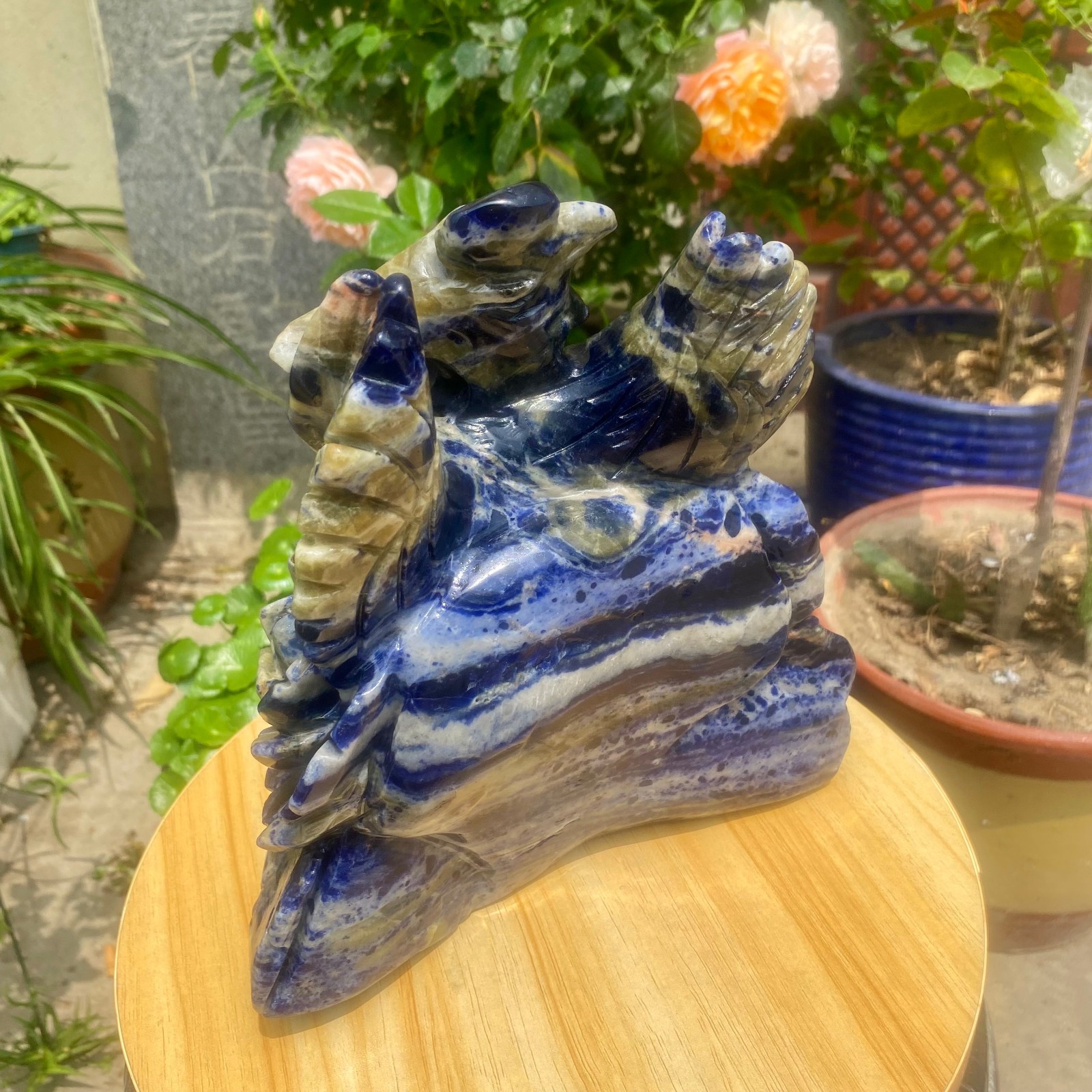 6.61LB Natural Blue Vein Stone Phoenix Carving, Home Decoration
