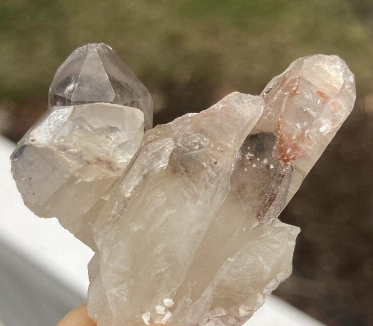 5 PCS Lot DARK RED & WHITE HEMATITE QUARTZ Phantom Crystal Point KAROI ZIMBABWE
