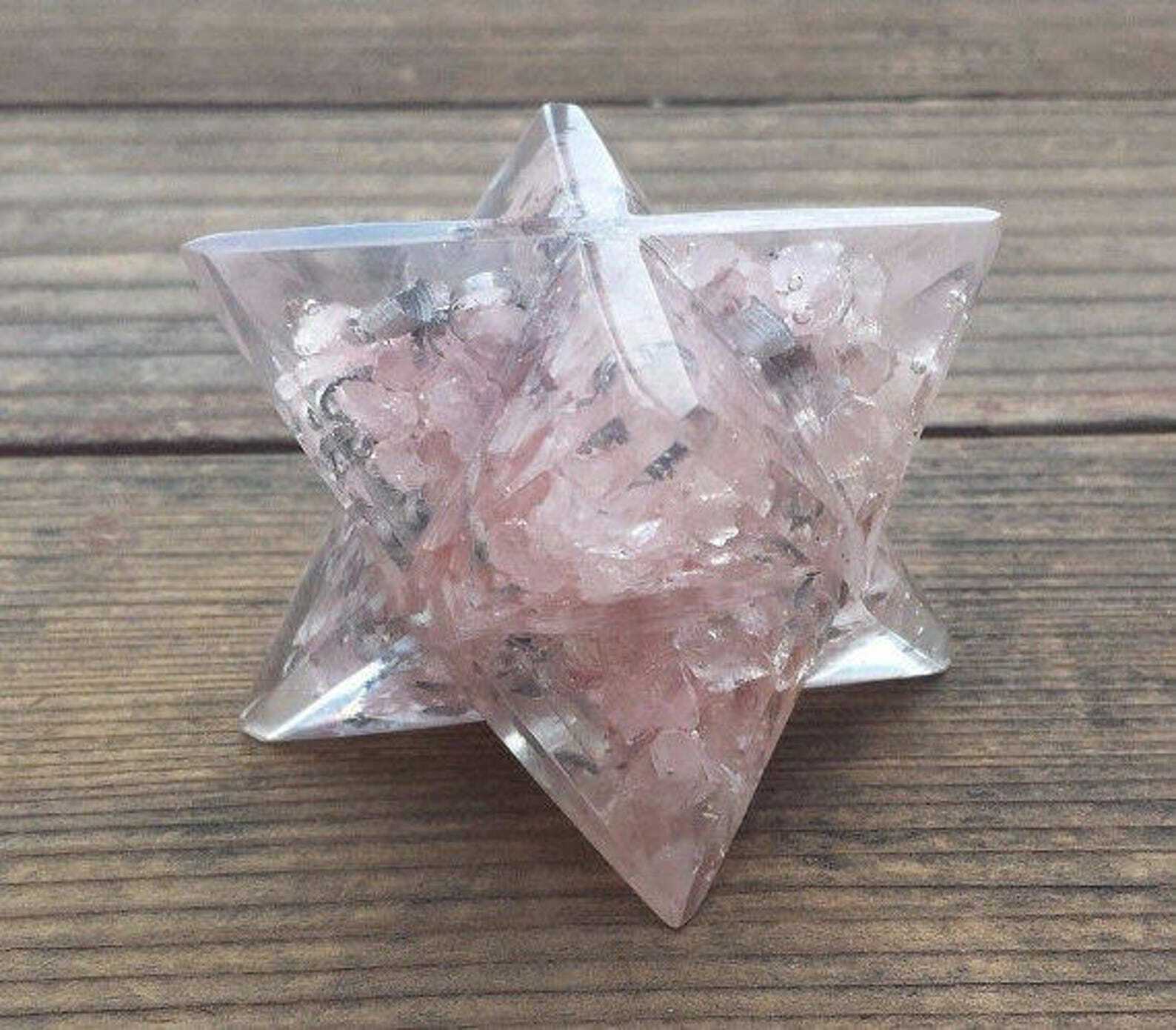 EXTRA LARGE (80-85mm) ROSE QUARTZ ORGONE GEMSTONE MERKABA ORGONITE