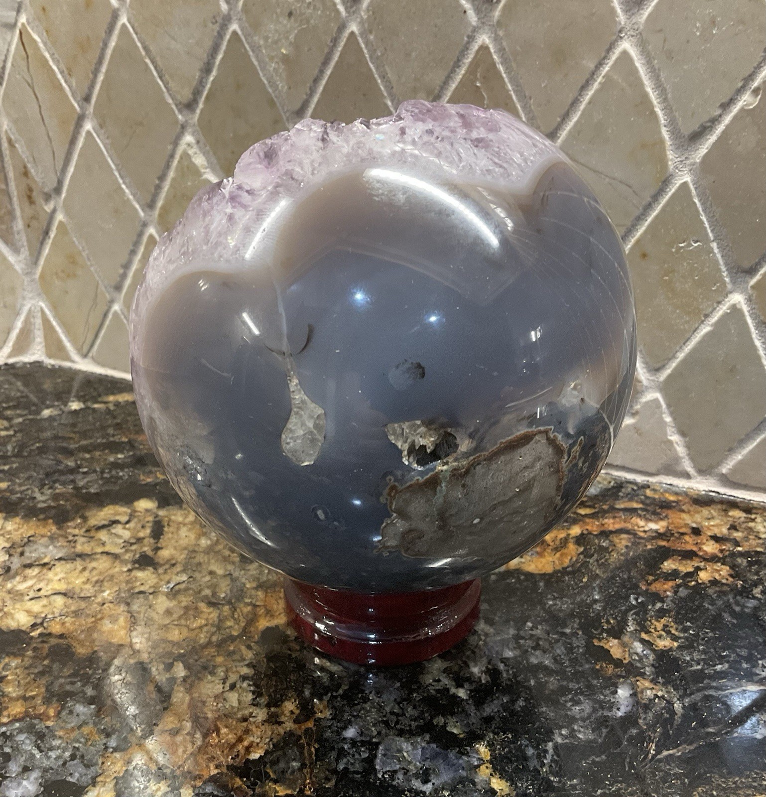 Amethyst Geode Sphere 2 lbs. 8 oz. 3.75 in. With Wood Stand