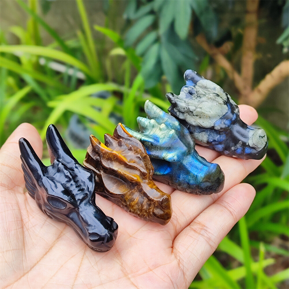 2″ Natural Hand Carved Dragon Skull Quartz Crystal Skull Gem Reiki Healing 1PC
